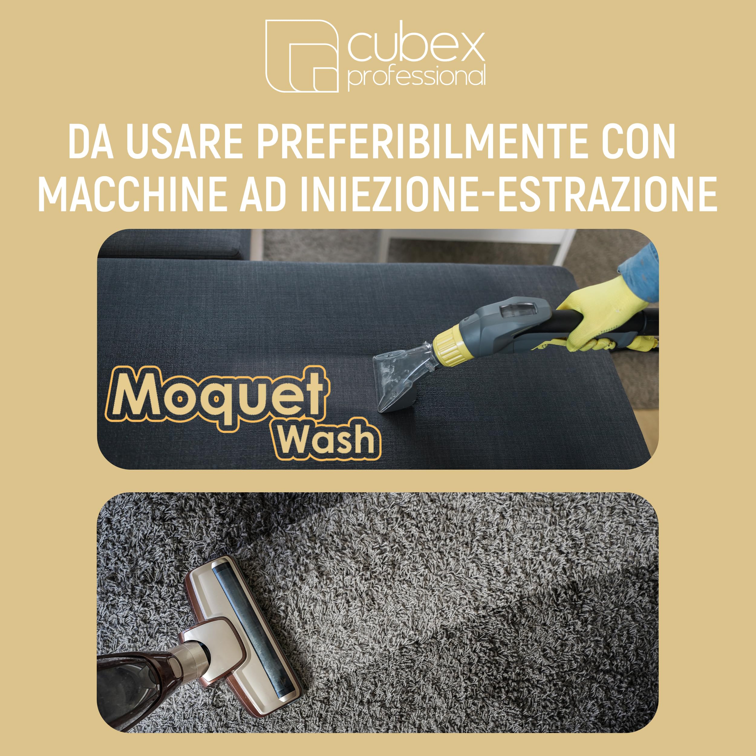 Cubex Professional Moquet Wash 5 L – Nettoyant parfumé pour tapis, tissus et tissus d'ameublement – Dégraissez, Ravive les couleurs et Parfume Moquette, Auto, Sièges, Fauteuils, Canapés