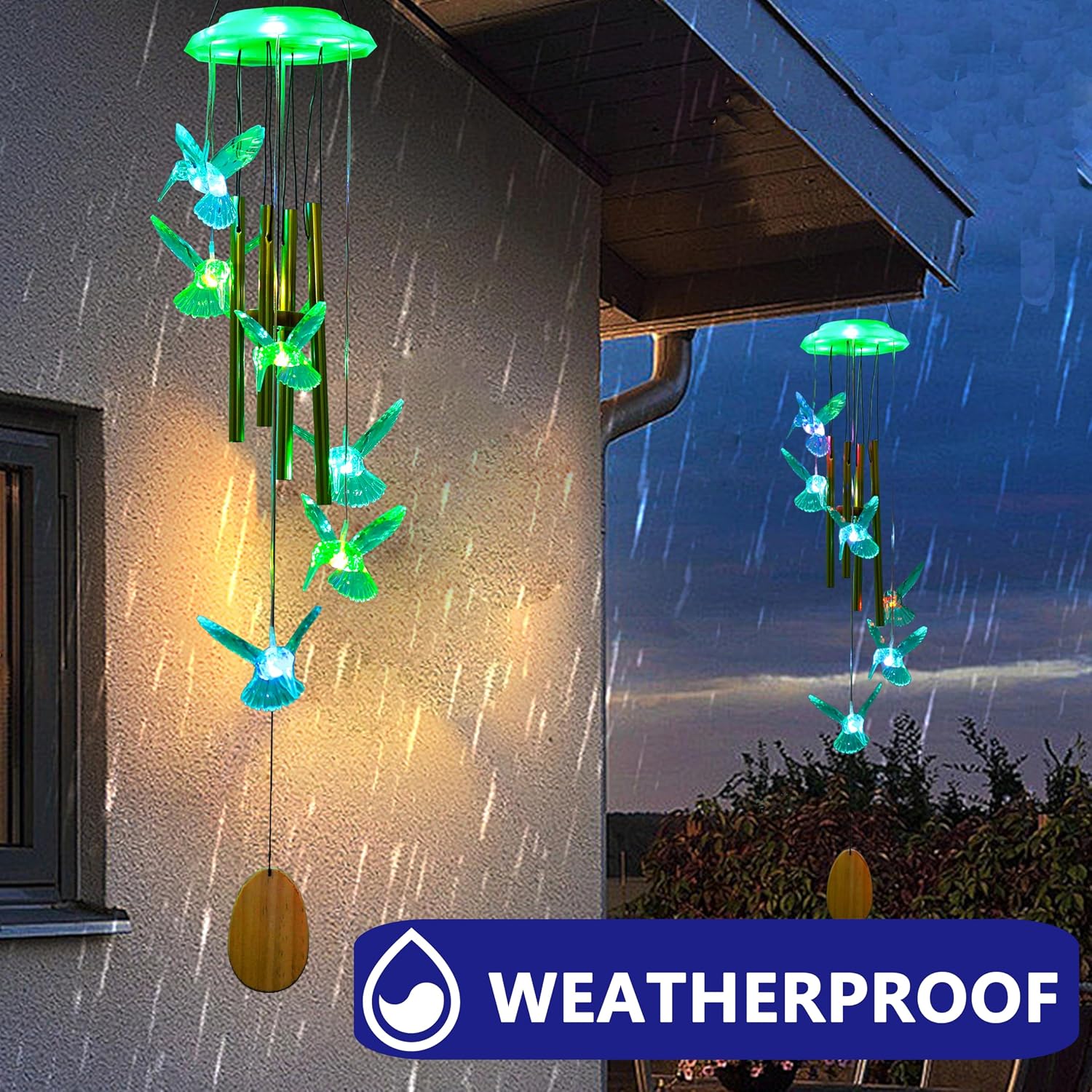 Outdoor Solar Wind Chime Decoration, Mother's Day Birthday Gifts for Grandma, Mom and Family, Outdoor Garden and Courtyard Wind Chime Accessories (Green Hummingbird) image 3