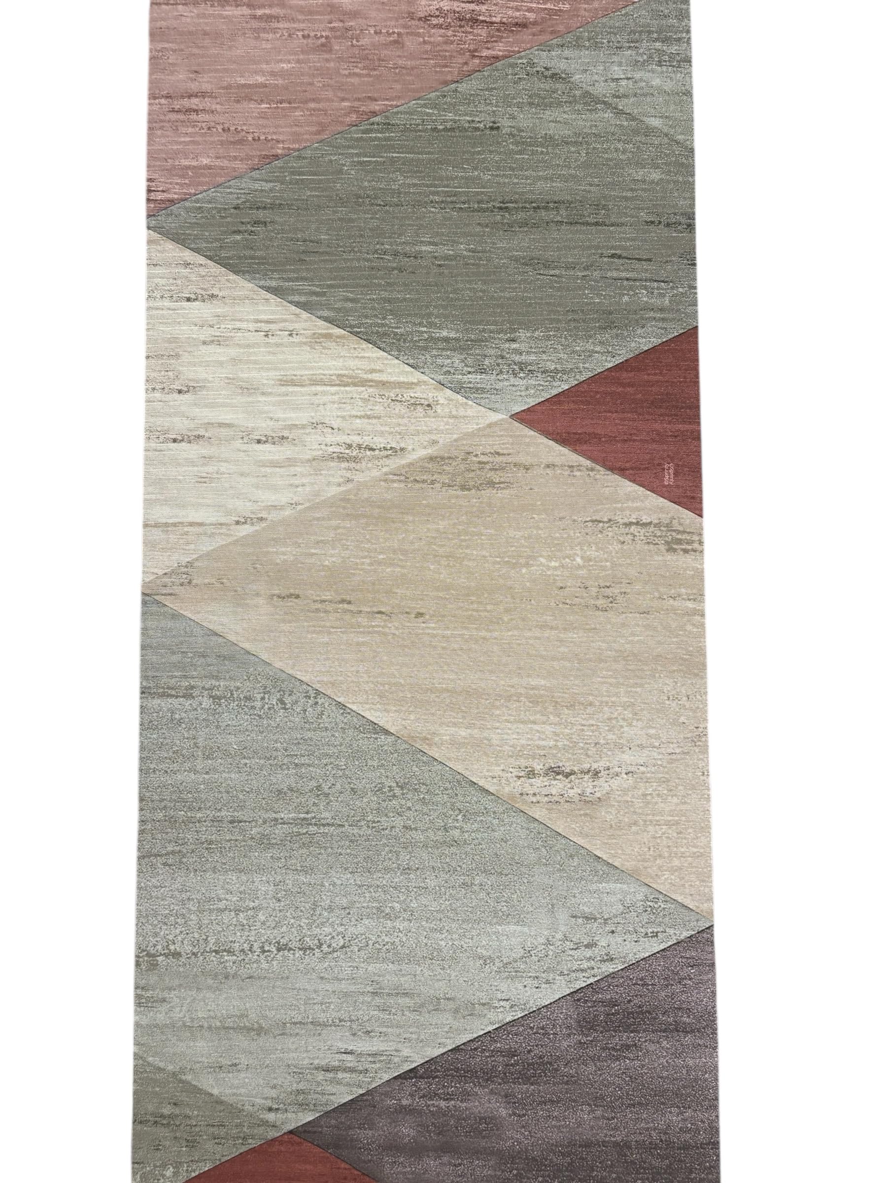 LaVelahome Tappeto Cucina Design Geometrico Rustico in Toni Caldi Terra, Fondo Antiscivolo PVC, Superficie Resinata Antimacchia, Lavabile, Made in Italy Triangoli Rombi(50_x_240_cm)