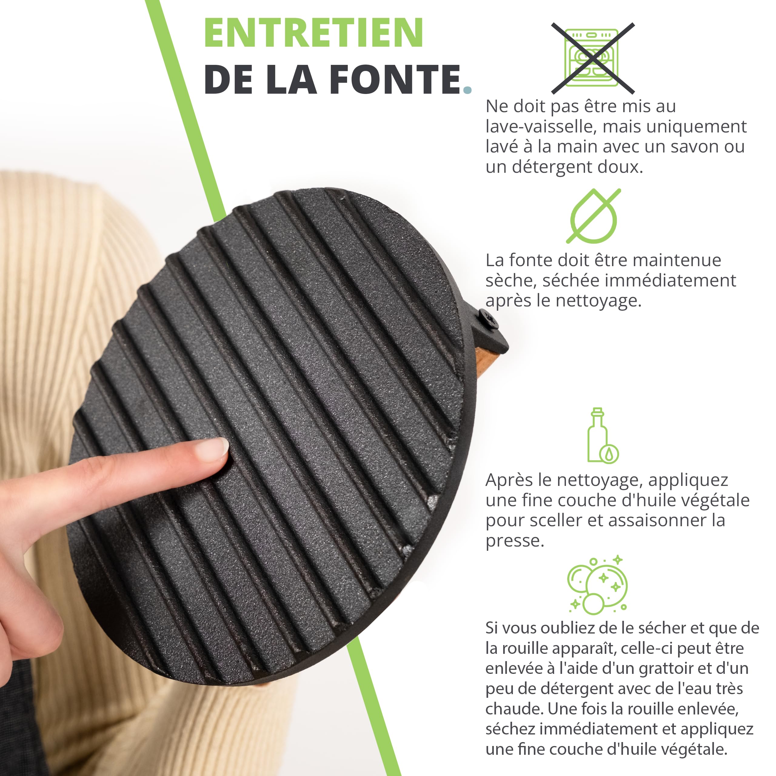 Oliver's Kitchen ® Presse Burger - Moule Steak Haché Premium, Robuste, en Fonte pour Écraser les Burgers Facilement - Poignée Confortable et Base Antiadhésive pour les Chefs Barbecue et Grillades