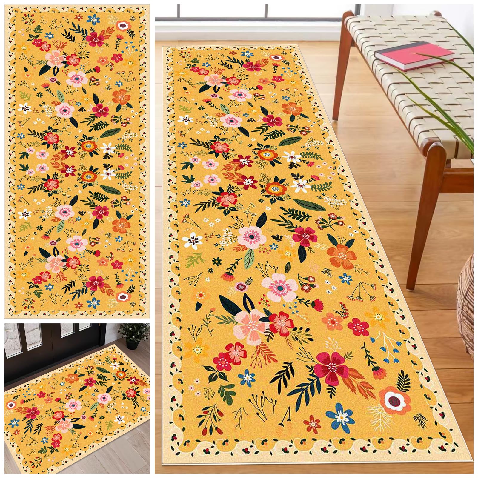Laegnfho Long Runner Rug for Hallway Washable Carpet Runner Rug for Kitchen Non Slip Stair Area Rug 70 x 100 cm Very Long Hallway Hall Runner Narrow Rugs Kitchen Runners Heavy Hall Runner Door Mat