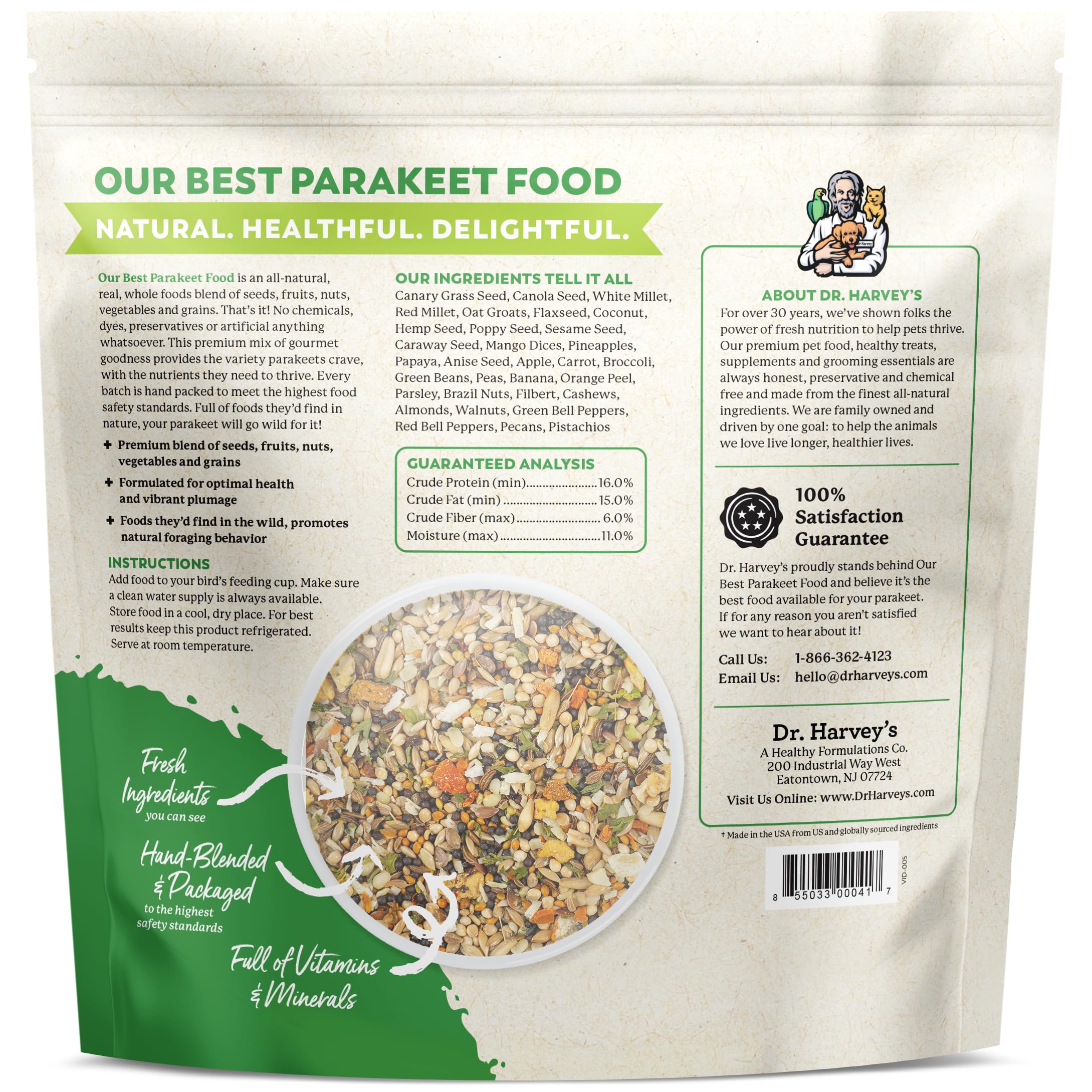 Dr. Harvey's Our Best Parakeet - Comida Natural para periquitos, 4 Libras