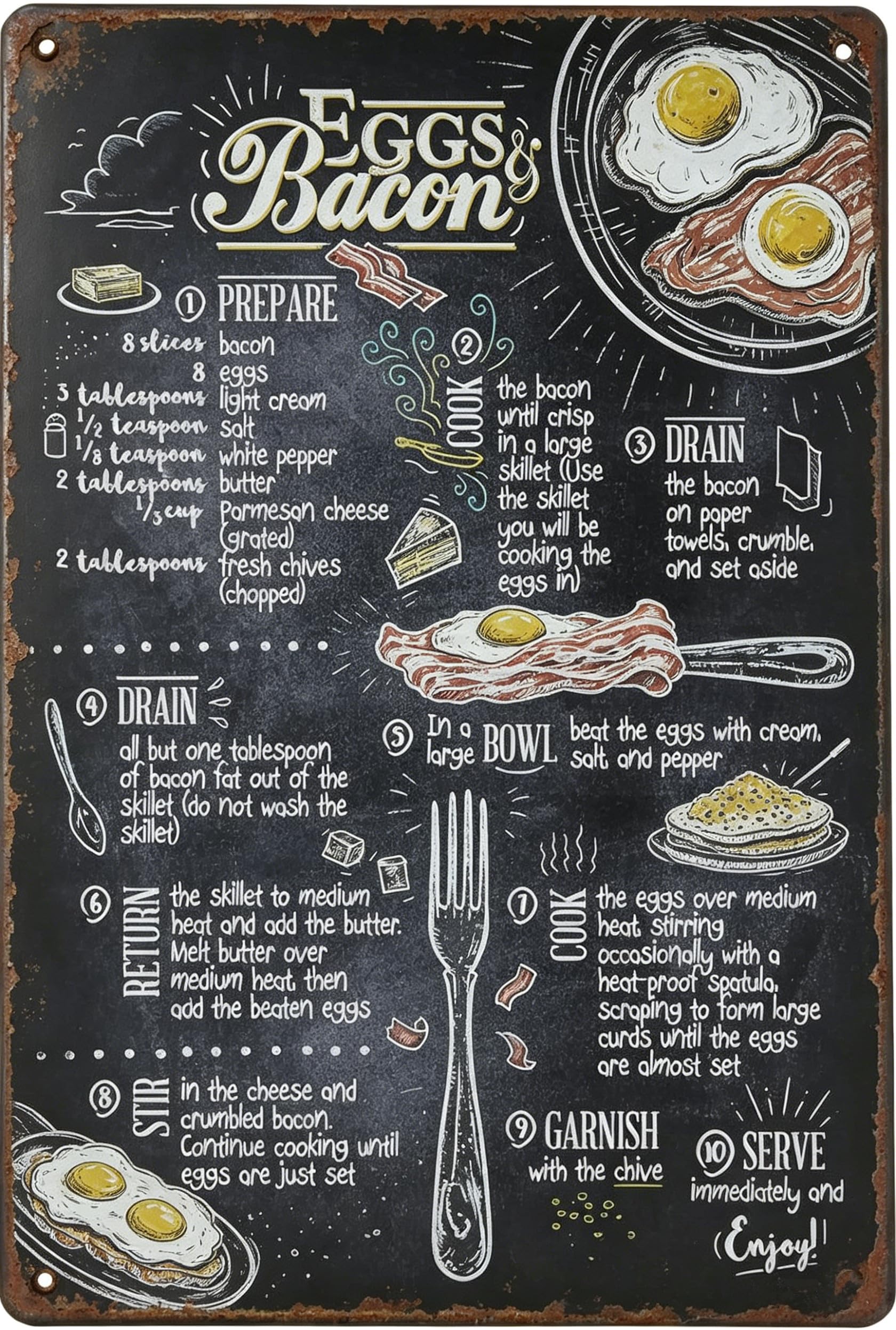 Liantsh 09 Food Vintage Tin Sign - Eggs Bacon Retro Metel Sign - Wall Decor Wall Sign For Kitchen Bakery Cafe Restaurant