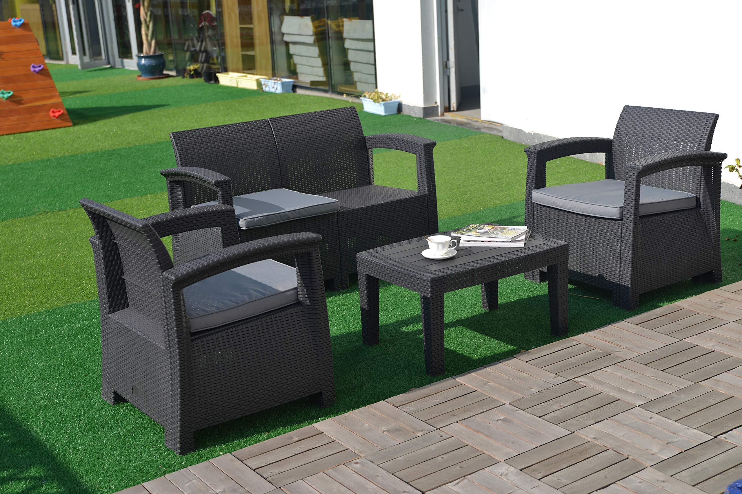 Amazon.co.jp: ガーデンテーブルセット 人工ラタン ガーデンセット4点