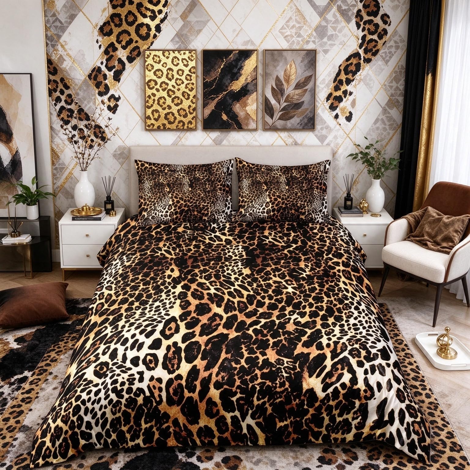 richhome Leopard Duvet Cover Set Safari Cheetah Printed Bedding Set Double Size Kids Girls Super Sweet Wild Animals Theme Comforter Cover Set Wildlife Style
