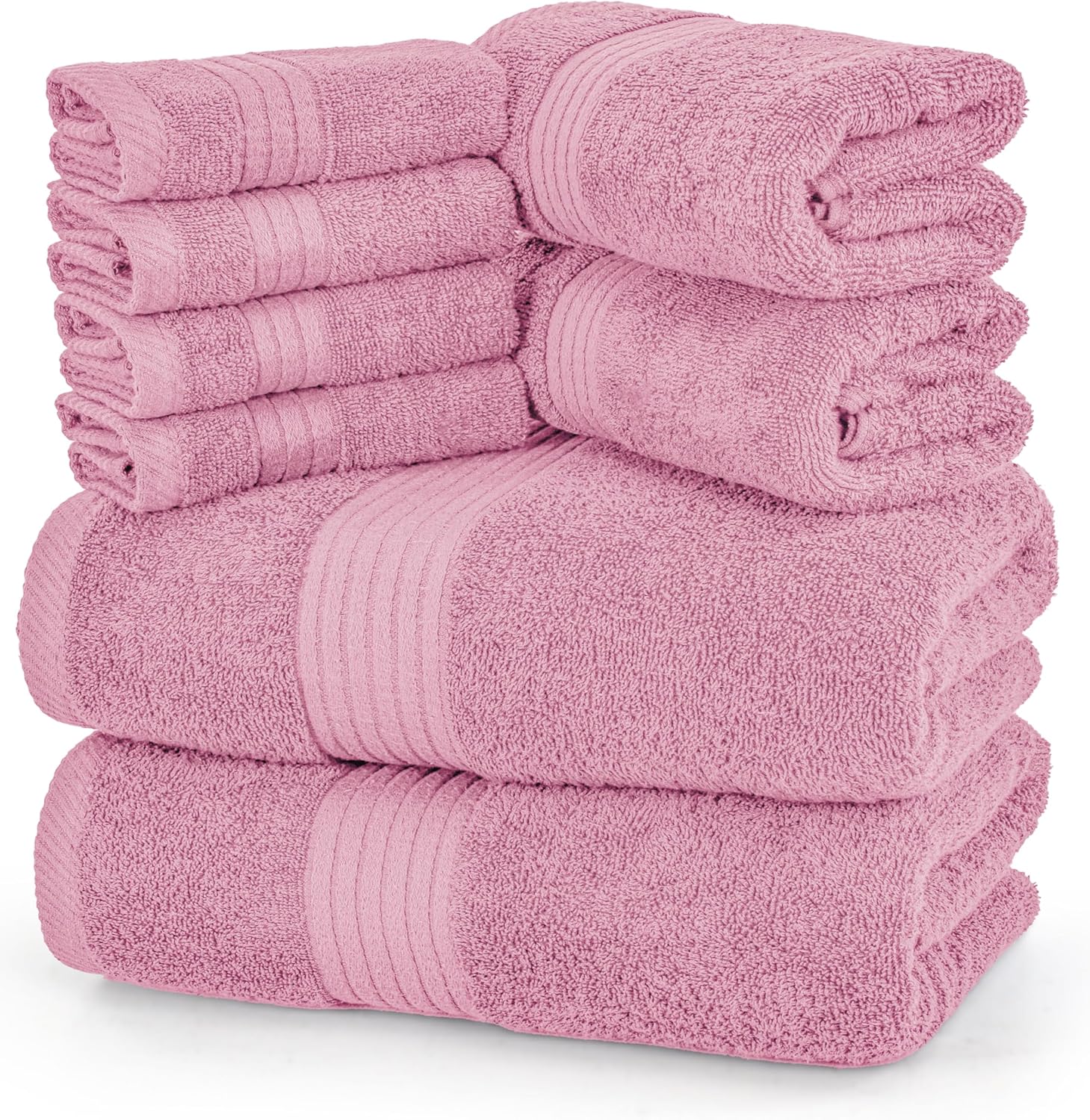 Utopia Towels 8 Piece Premium Towel Set, 2 Bath, 2 Hand, and 4 Washcloths, 100% Ring Spun Cotton, Highly Absorbent Towels for Bathroom, Sports, and Hotel, Pink