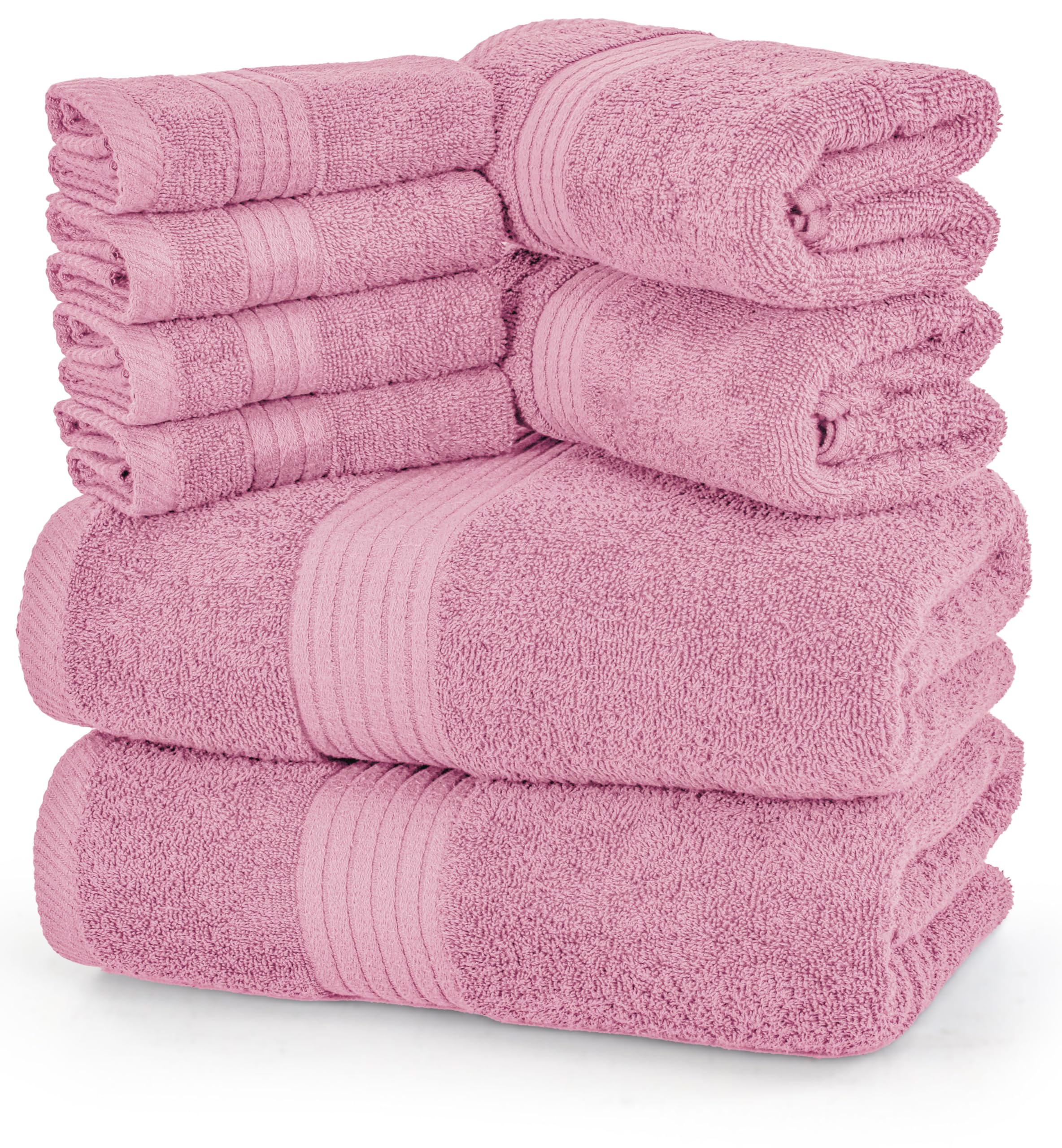 Utopia Towels 8 Piece Premium Towel Set, 2 Bath, 2 Hand, and 4 Washcloths, 100% Ring Spun Cotton, Highly Absorbent Towels for Bathroom, Sports, and Hotel, Pink