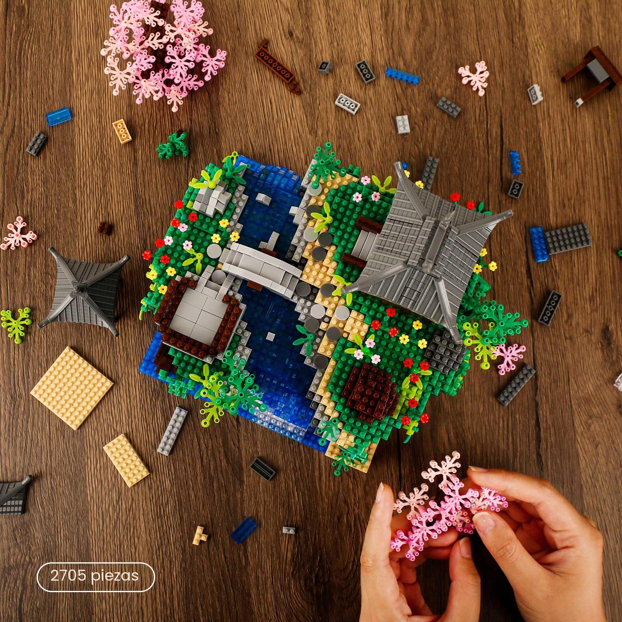 Kit de micro mini ladrillos iluminados para estanque de flores de durazno, juego de construcción de árbol bonsái de cerezo de arquitectura china para adultos y adolescentes mayores de 14 años