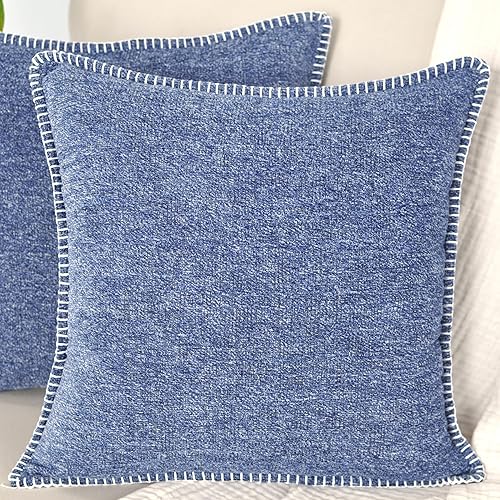 Juego de 2 fundas de almohada de 18 x 18 pulgadas, color azul marino, fundas decorativas cuadradas de cojín de felpilla con textura suave y