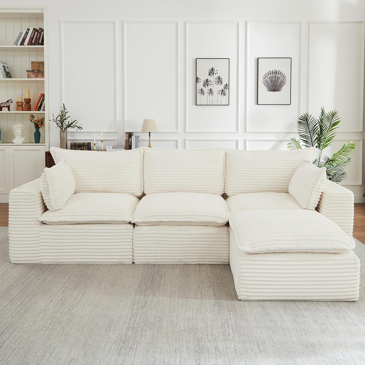 KEIKI 110" Cloud Sectional Sofa with Ottoman, Convertible L-Shape Couch for Apartments, Space-Saving Modular Design for Small Living Rooms & Modern Homes