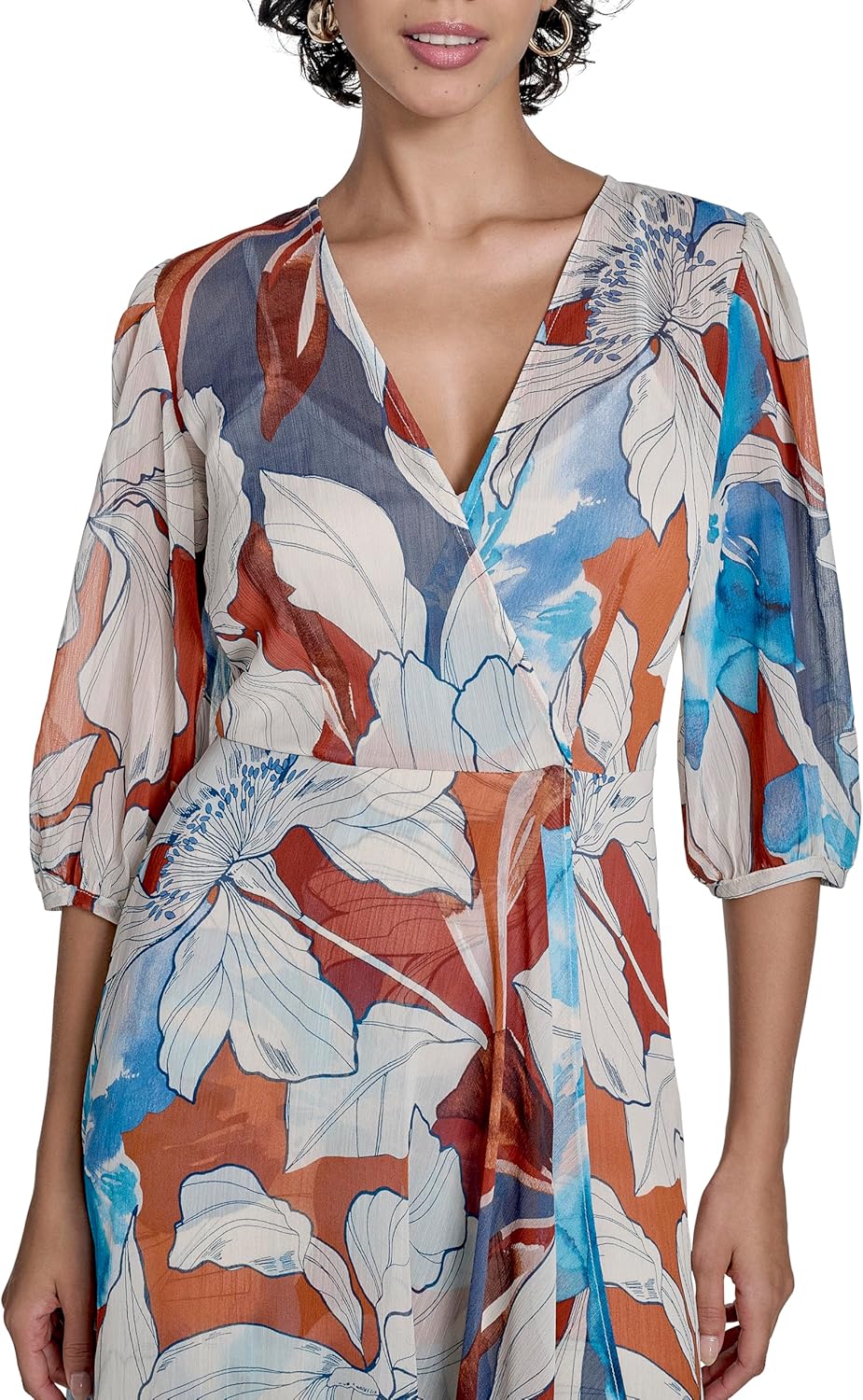 Calvin Klein Women's 3/4 Balloon Sleeve V-Neck Belted Wrap Midi Dress - Image 2