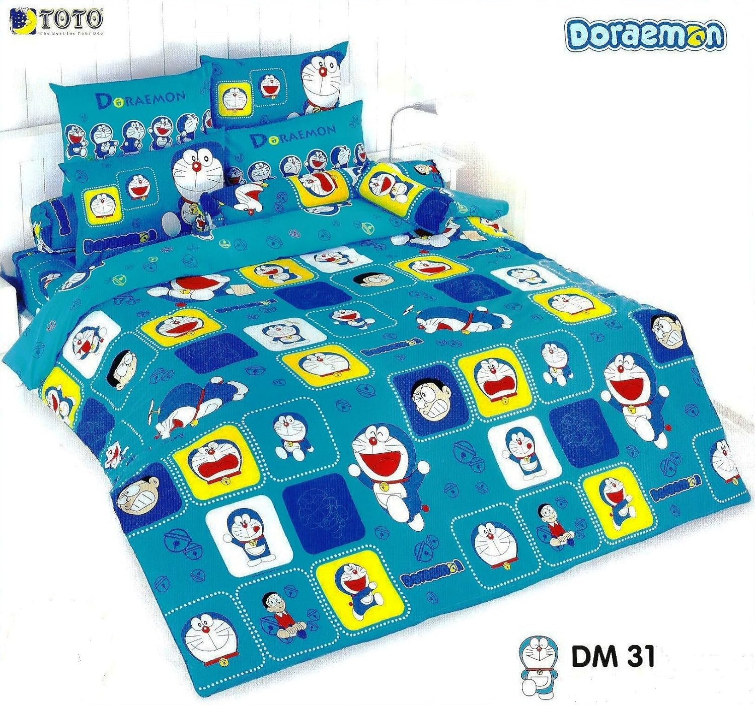 Toto Doraemon Bed Fitted Sheet Set King & Queen Size ; 4 Pieces (1 Bed Fitted Sheet