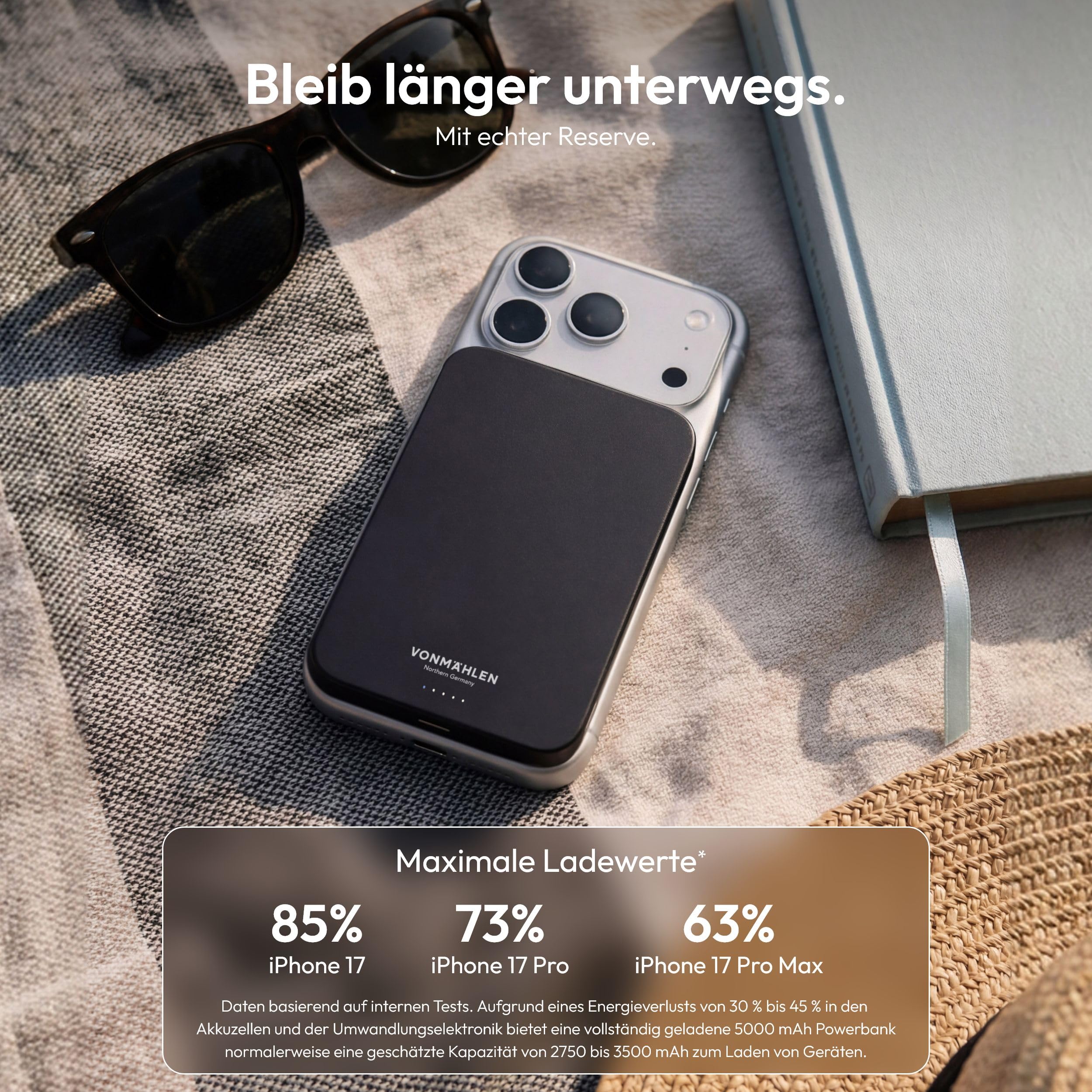 VONMÄHLEN Evergreen Mag - Wireless Powerbank (Qi2) 5.000 mAh, Schwarz