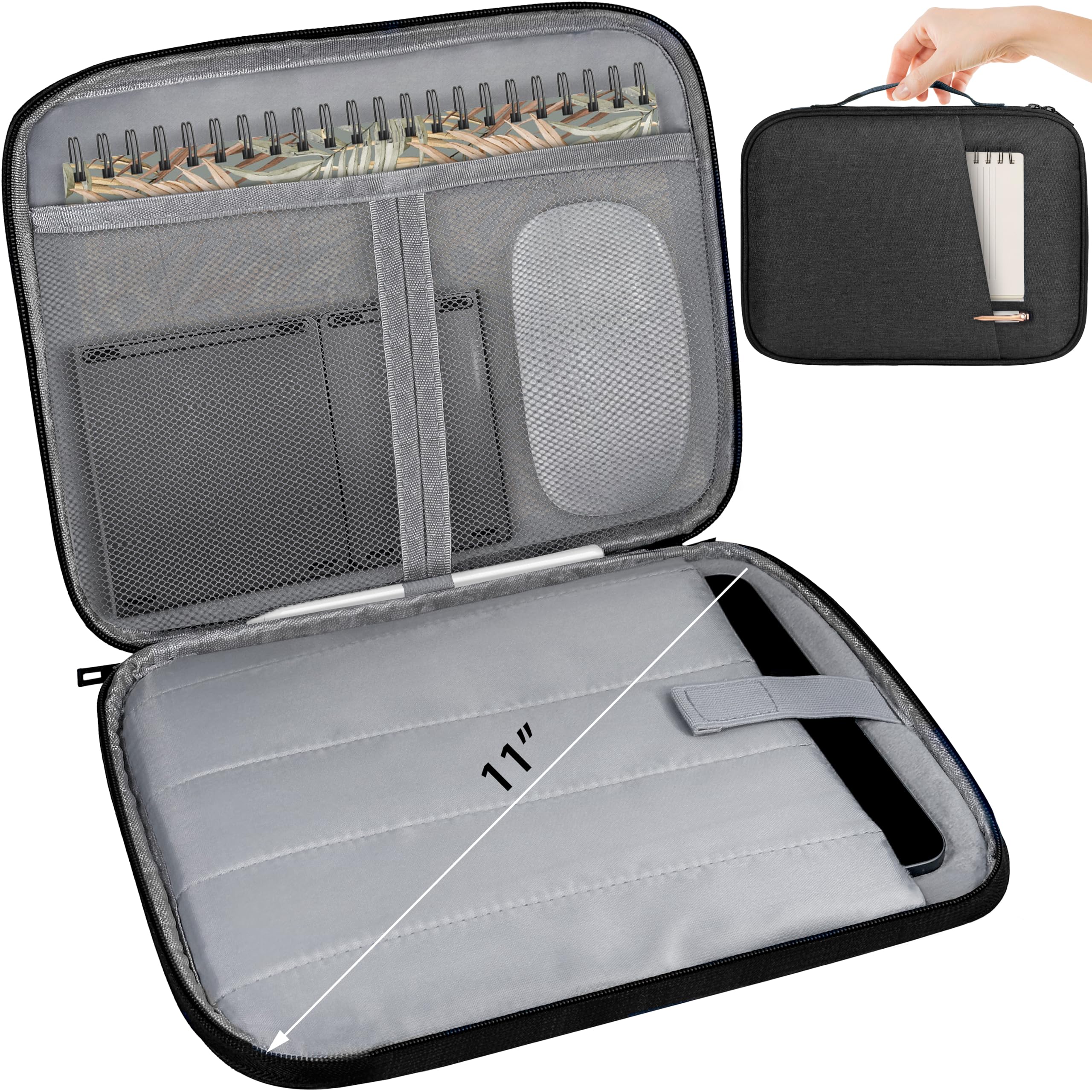 MyGadget Porta Tablet da 11 Pollici [ 30 x 23 cm ] - Custodia con Interno Morbido e Manico - Spazio per Mouse & Accessori - per iPad Pro | Air & Galaxy Tab - Nero