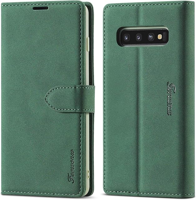 LOLFZ Wallet Case for Samsung Galaxy S10E, Vintage Leather Case Card Holder Kickstand Magnetic Closure Flip Case Cover for Samsung S10E - Green