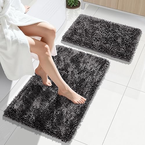 Miniatura 48 de Yimobra Juego de 2 alfombras de baño, alfombra de baño suave y absorbente y alfombra de inodoro en forma de U con respaldo antideslizante, alfombras