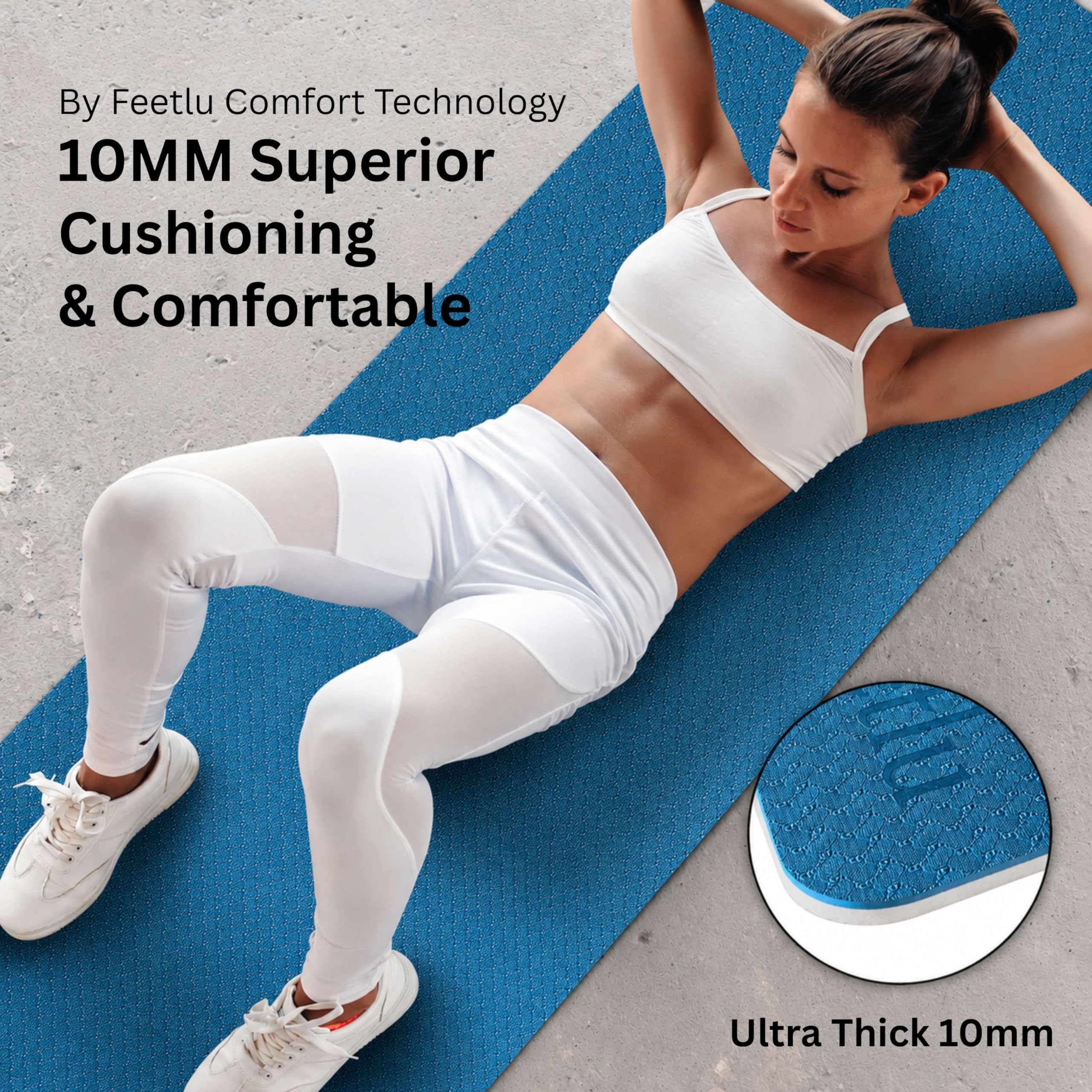 Übungs-Yogamatte, 10 mm, extra dick, rutschfest, mit Tragegurt, für Allzweck-Frauen, Männer, Yoga, Pilates, Boden-Fitness, Heim-Fitness-Studio, Größe 183 x 61 cm