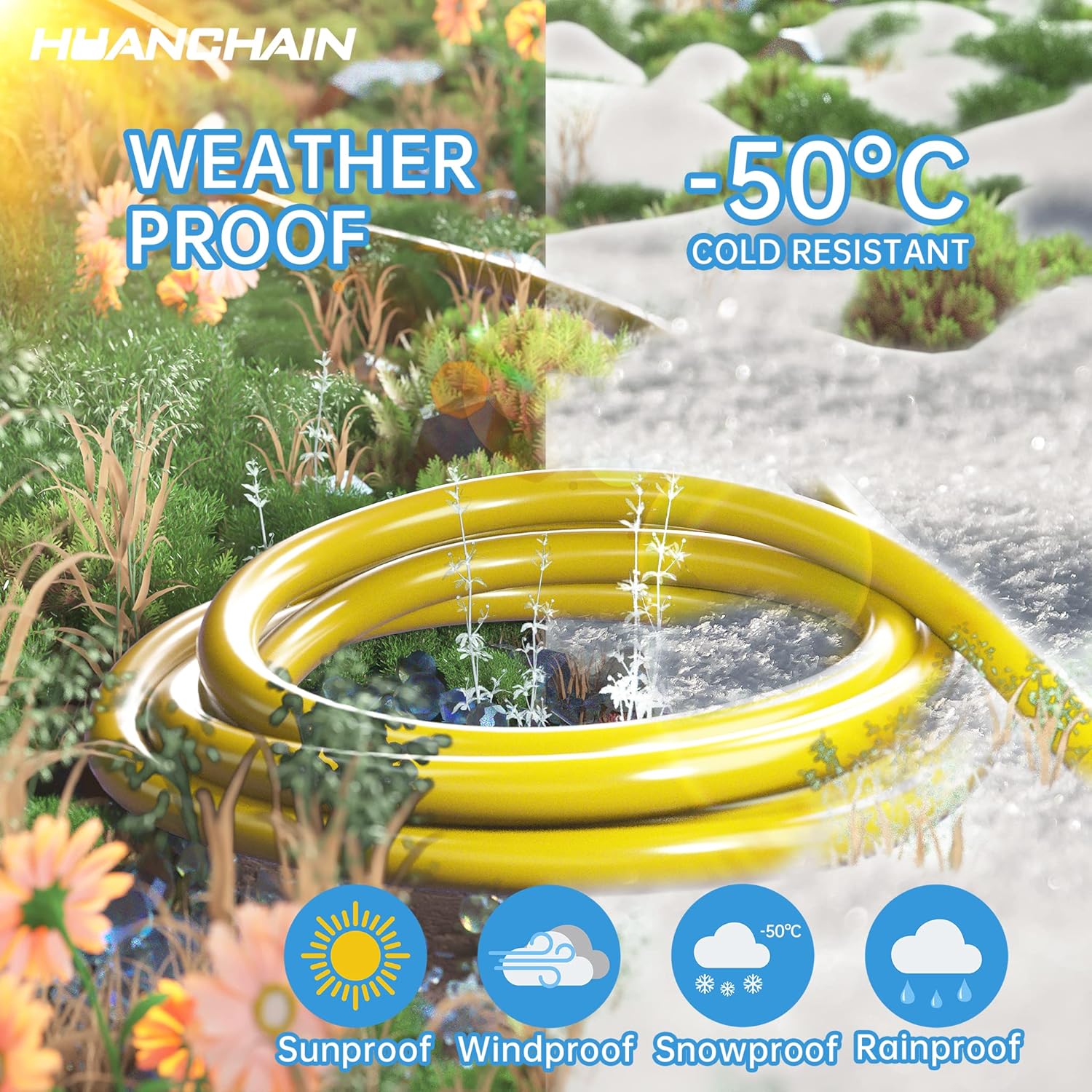 HUANCHAIN Outdoor Extension Cord 100 ft Waterproof, 16/3 Gauge Flexible Cold-Resistant Appliance Extension Cord Outside, 10A 1250W 16AWG SJTW, 3 Prong Electric Cable Yellow, ETL