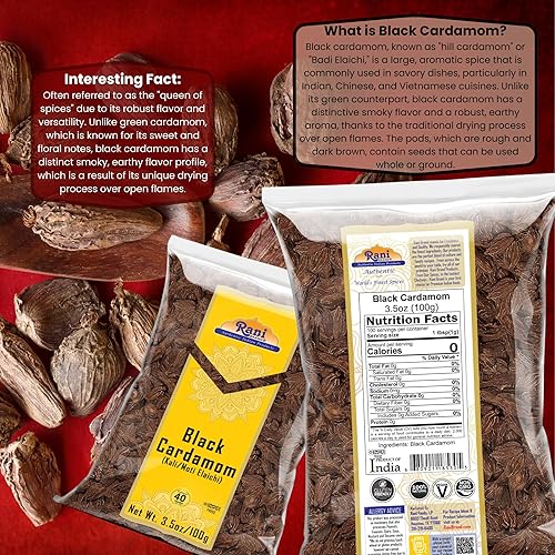 Miniatura 2 de Rani - Cápsulas de cardamomo negro (Kali Elachi) - Especias indias enteras de 3.5 onzas (3.53oz)  Todo natural  Vegano  Apto para gluten  Sin OMG
