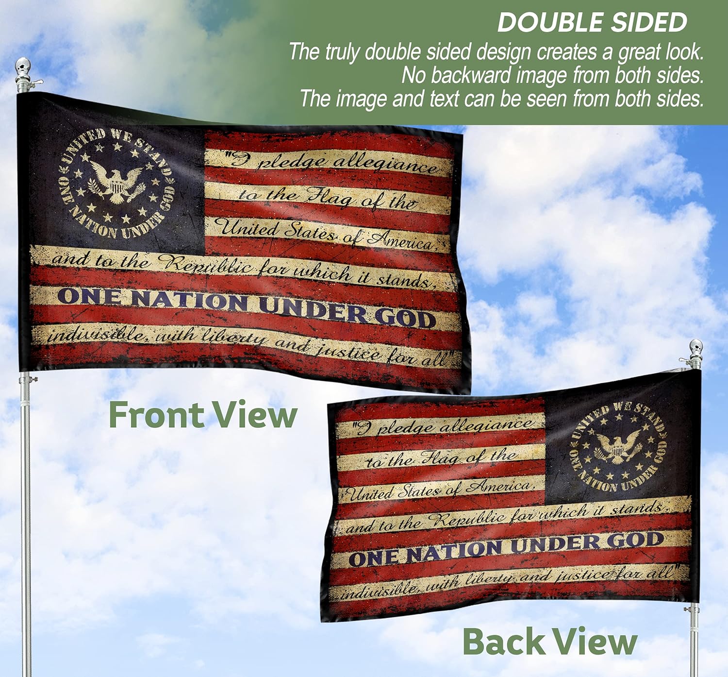 One Nation Under God Home Flag United We Stand Distressed American Flag Decor Outdoor Double Sided Betsy Ross House Flag 36 inch x 60 inch (3x5 ft), One Nation Under God House Flag 02