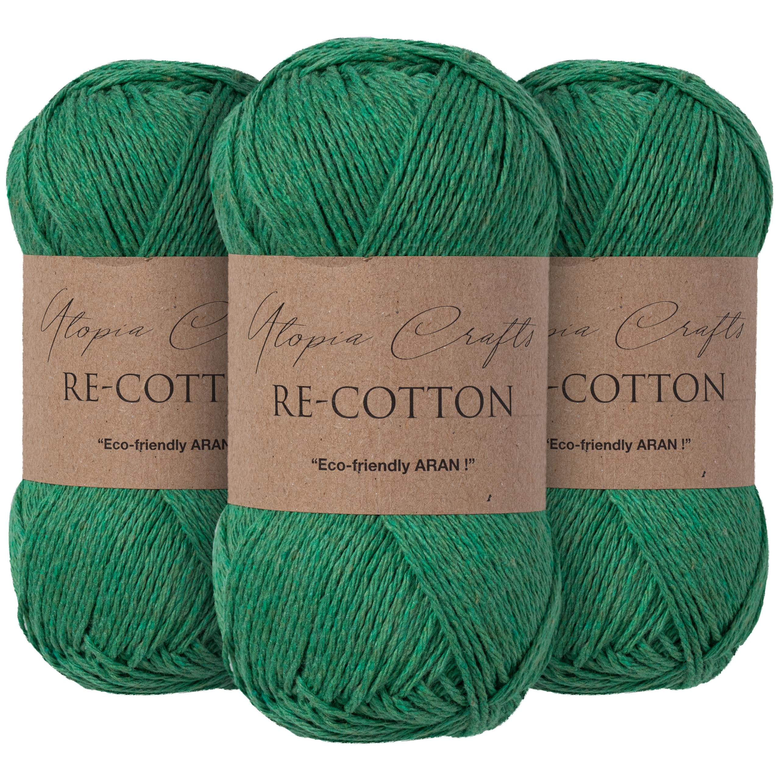 Utopia Crafts Re-Cotton Knitting Yarn 3X 100g (Evergreen)