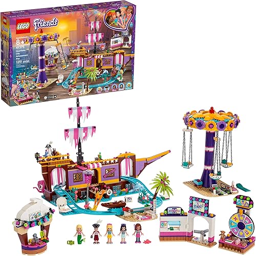 LEGO Friends Heartlake City Amusement Pier 41375 - Kit de construcción de montaña rusa de juguete con mini muñecas y delfín de juguete, incluye