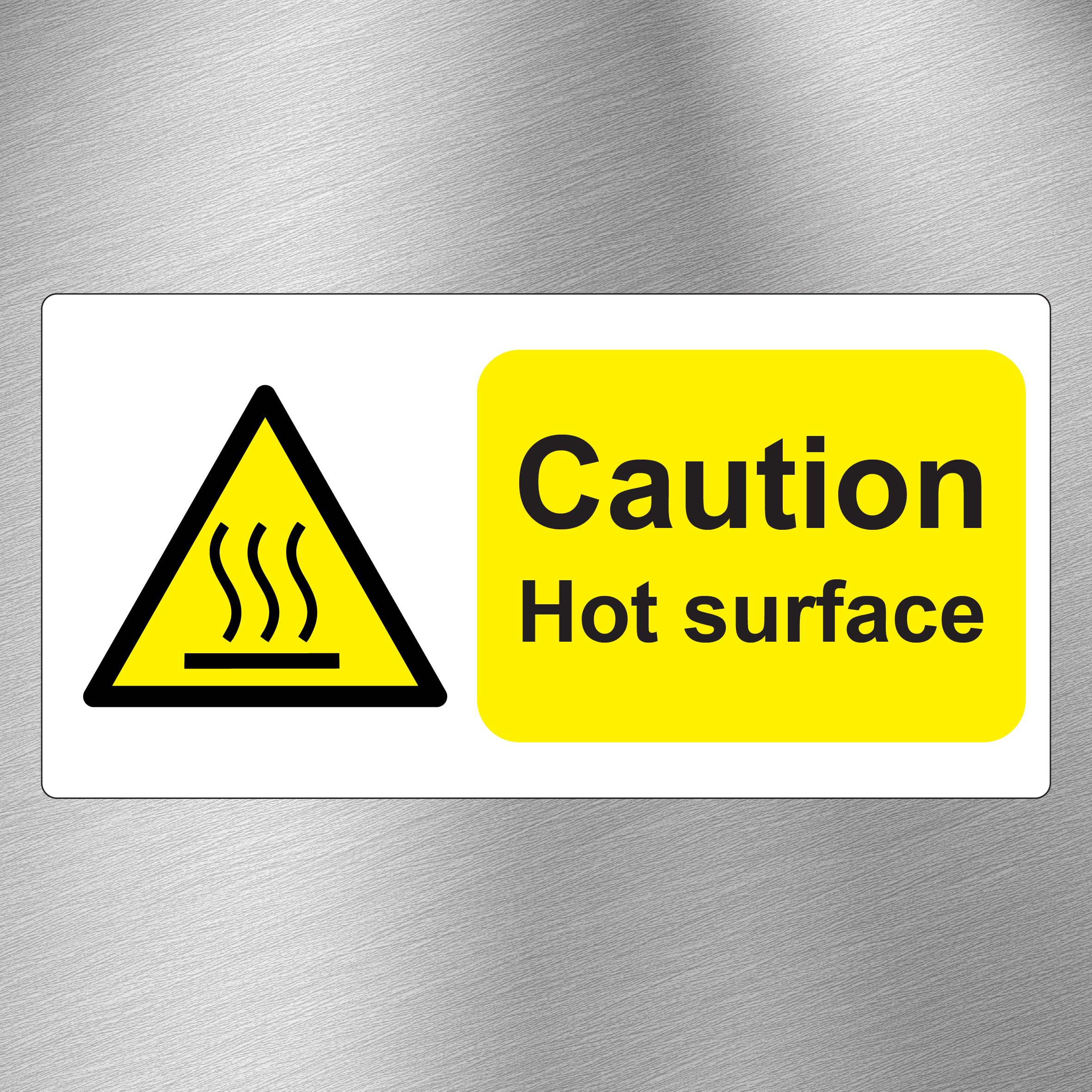 Caution Hot Surface Safety Signs - Self Adhesive Stickers 100mm x 50mm (Ten Pack)