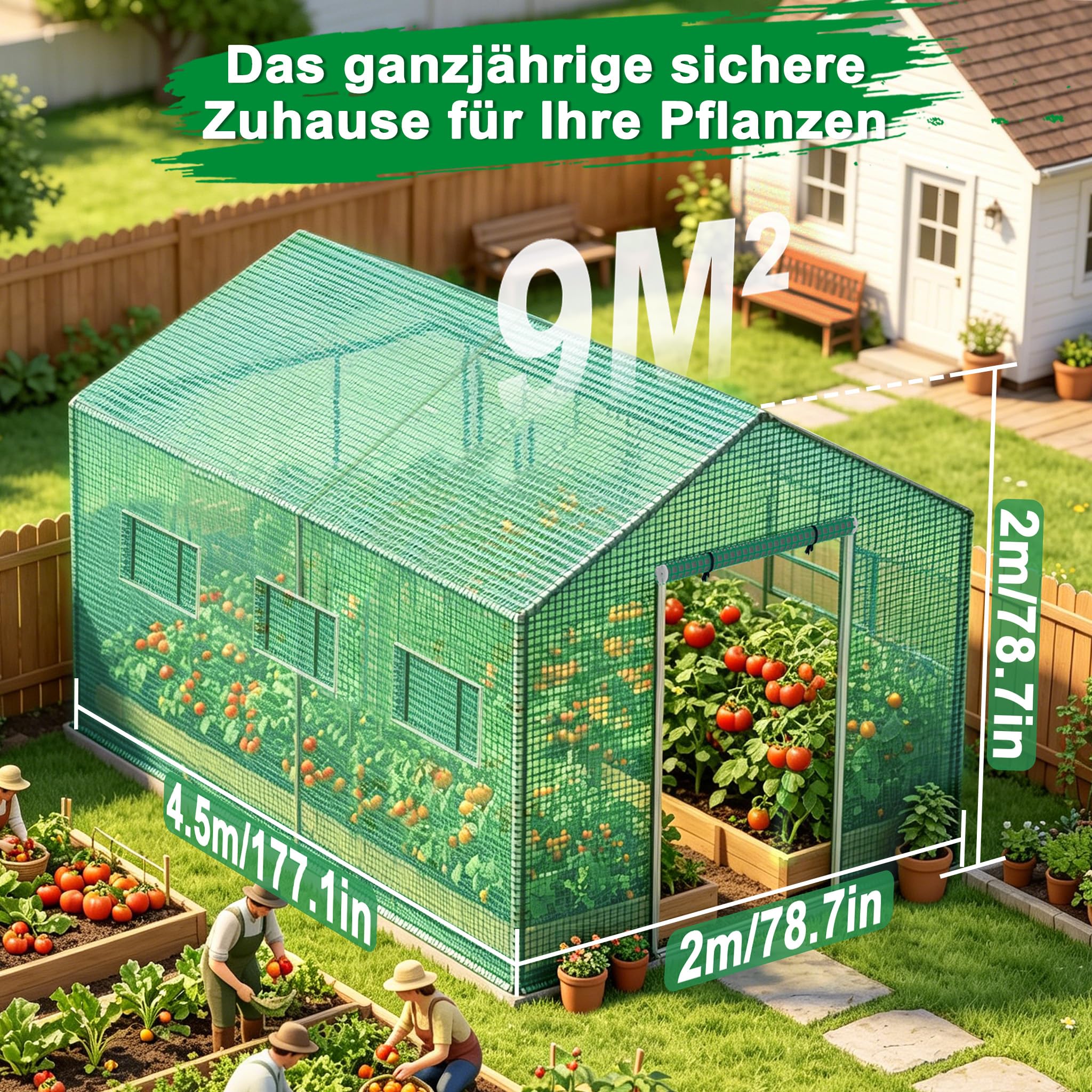 YRHome Groß Gewächshaus Winterfest mit Feuerverzinktem Stahlrahmen Foliengewächshaus Grün Begehbares Gartenhäuschen Isoliert Überwinterungszelt für Pflanzen Gartengewächshäuser Balkon - 3x2x2m