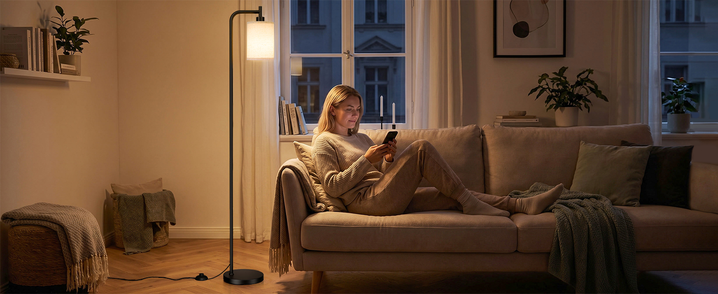 Image of Ziisee 64 inch Floor Lamp with Remote Control, Dimmable Tall Standing Lamps for Living Room Bedroom Office Corner, 9W LED Bulb Included, Foot Pedal Switch, Beige Shade Black Pole