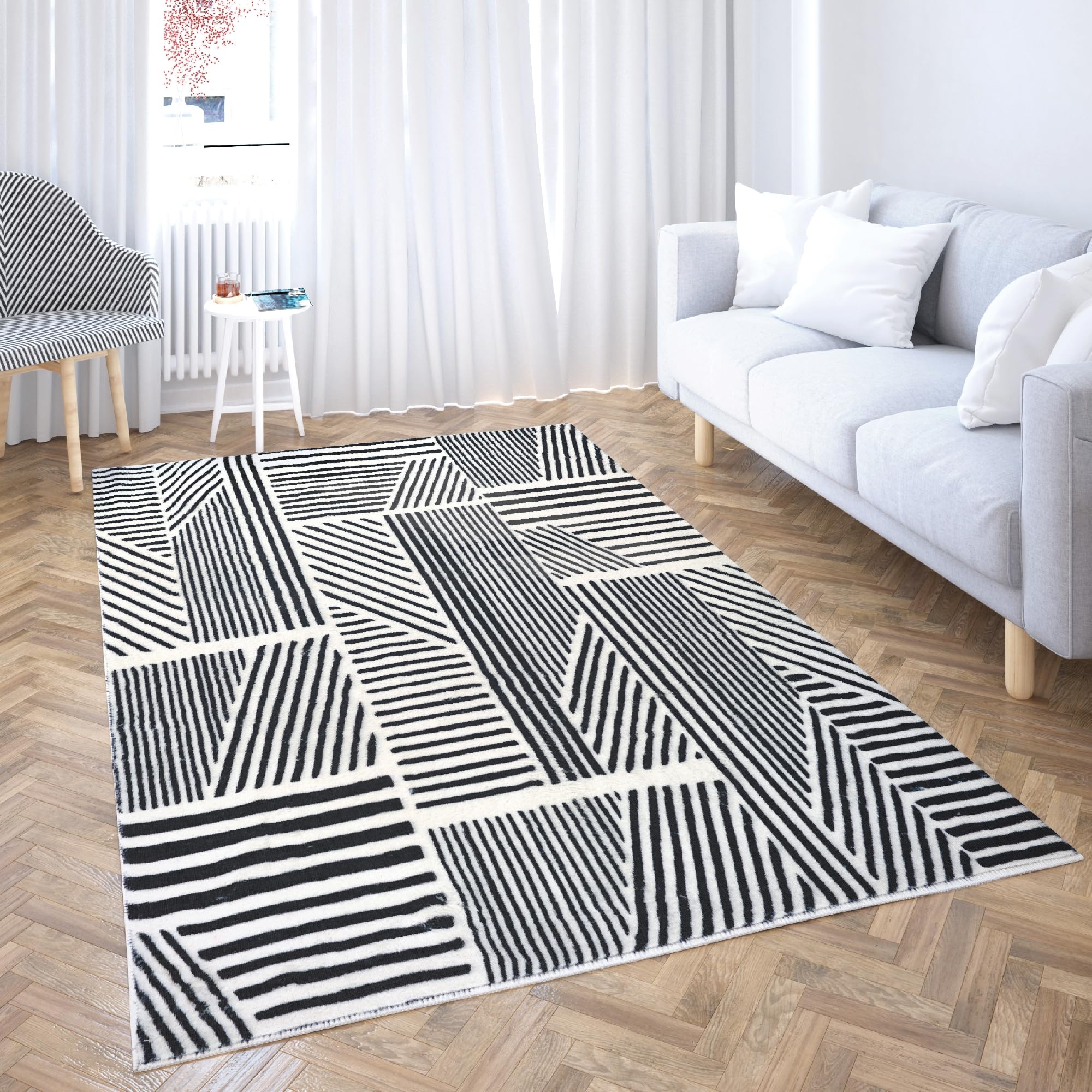 Tapis moderne noir et blanc 60 x 120 cm pour mobilier contemporain