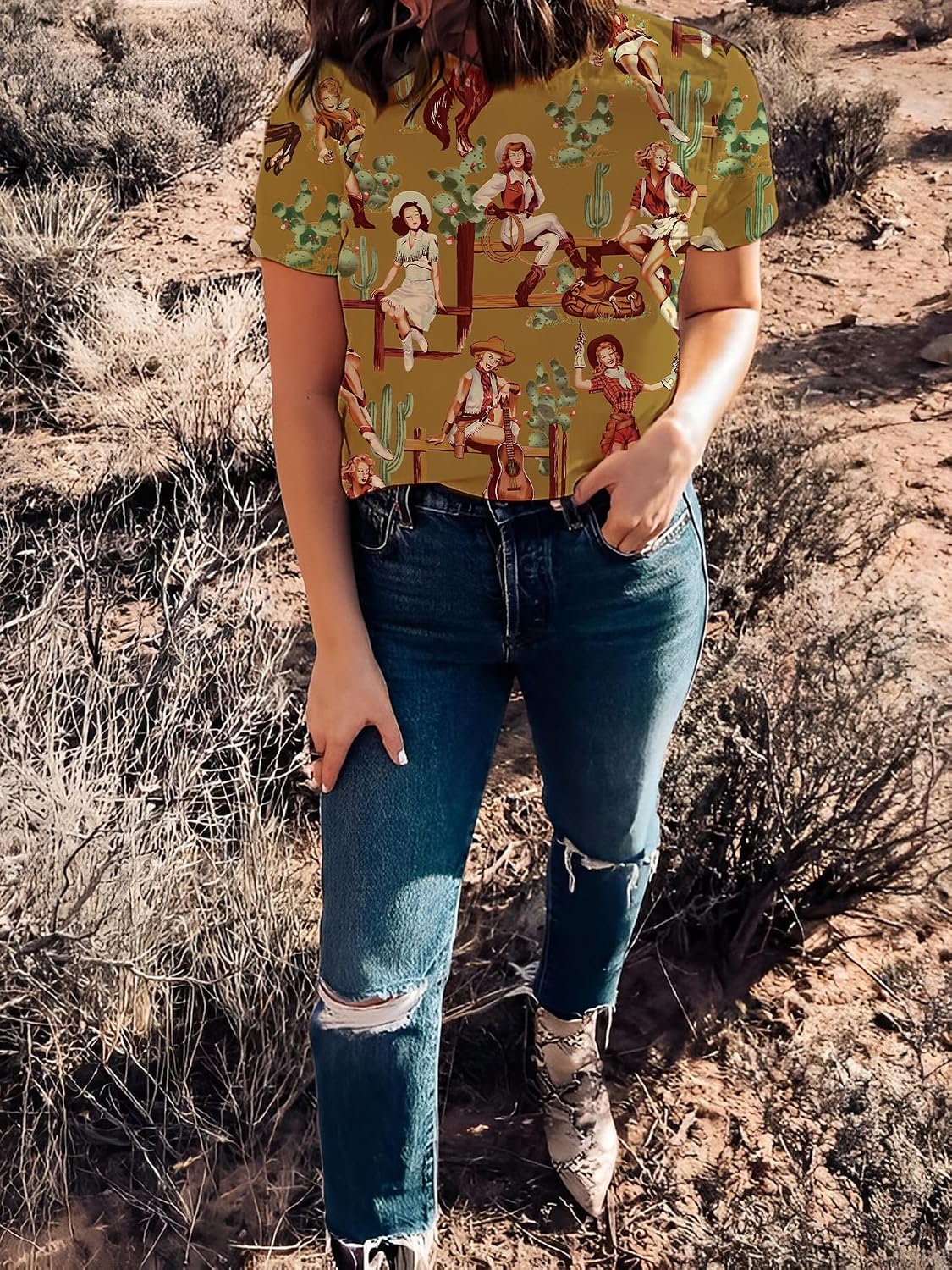 Graphic Shirts for Women Cactus Desert Graphic Tees Short Sleeve Tops image 5