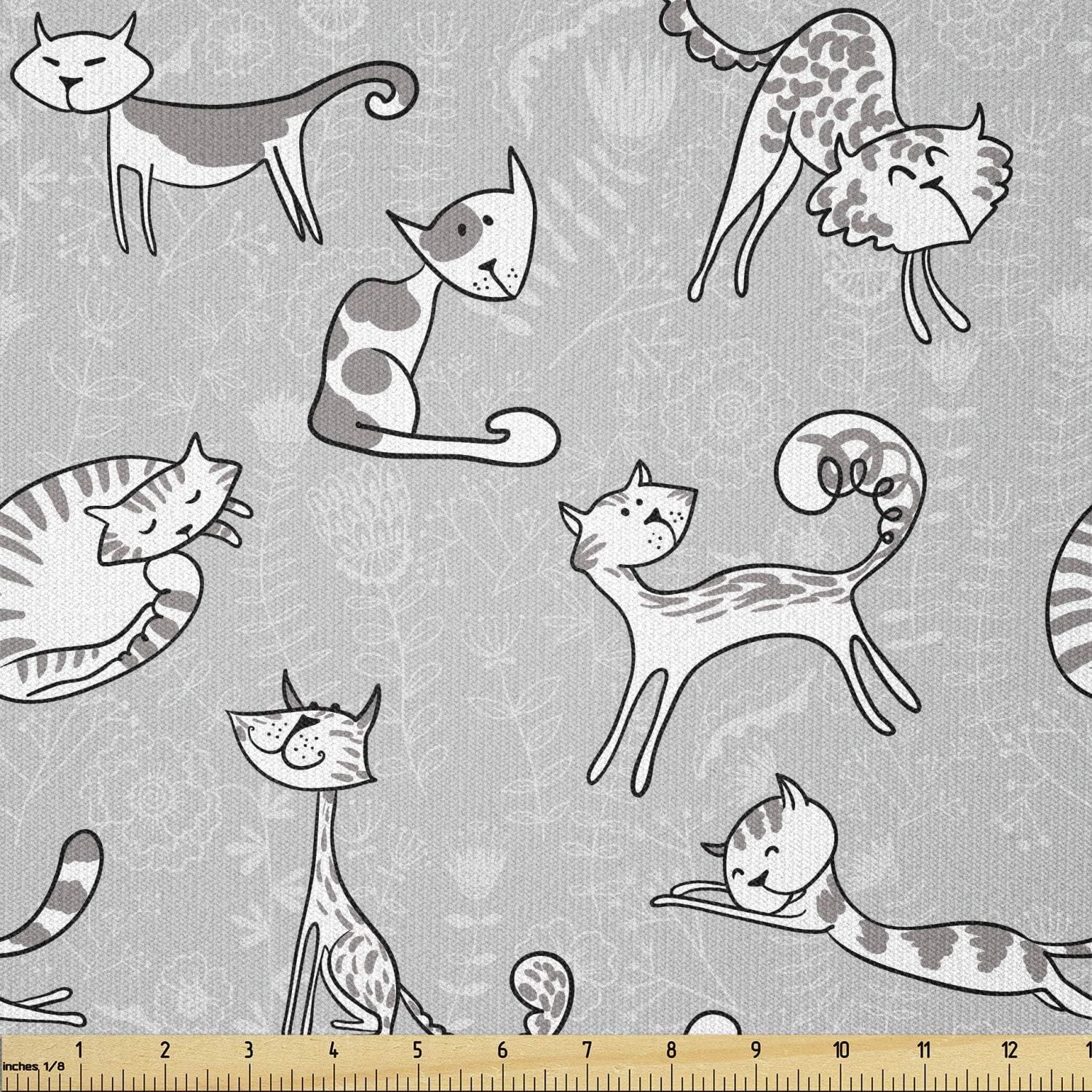 Ambesonne Dogs Fabric by The Yard, Monochrome Doodle Art Composition with Cheerful Animals Smiling Pet Faces, Microfiber Fabric for Arts and Crafts Textiles & Decor, 3 Yards, Charcoal Grey and White
