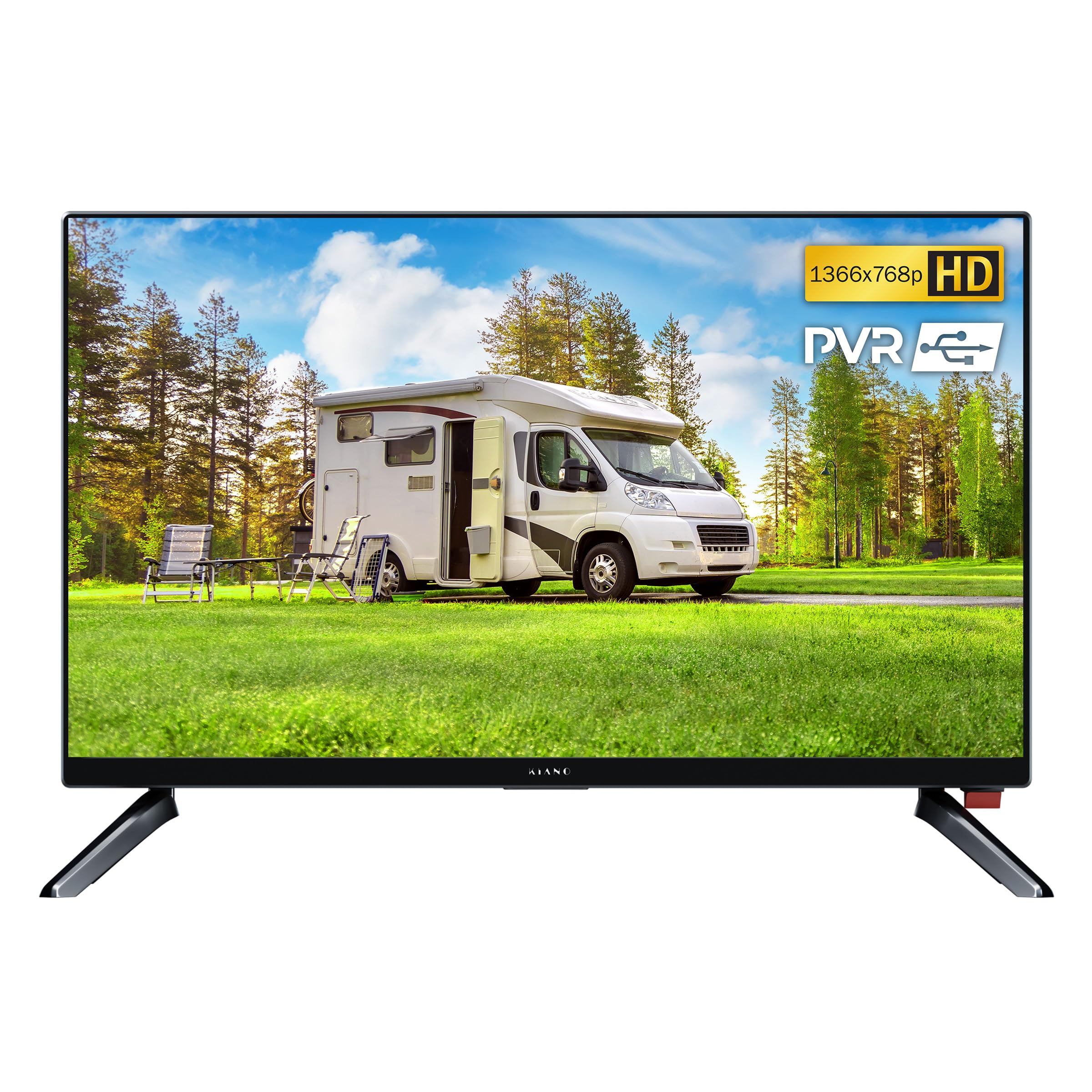 KIANO Slim TV Smart Travel Televisione 24" Pollici | LED HD TV schermo | Caricatore per Auto | HDMI USB | Dolby Audio |Triplo Tuner DVB-T2 | Nero