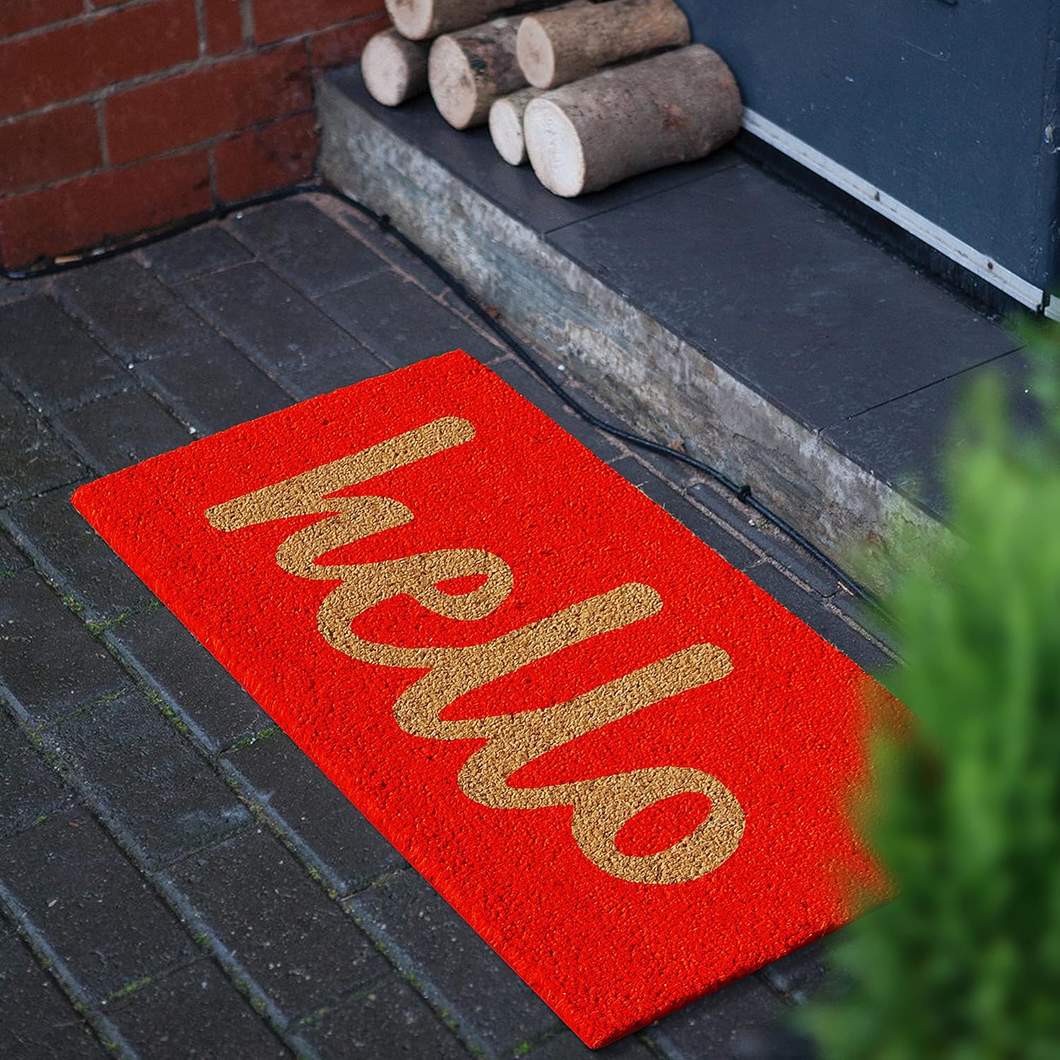 Calloway Mills 100301729RNS Script Hello Doormat, 17" x 29", Red/Natural
