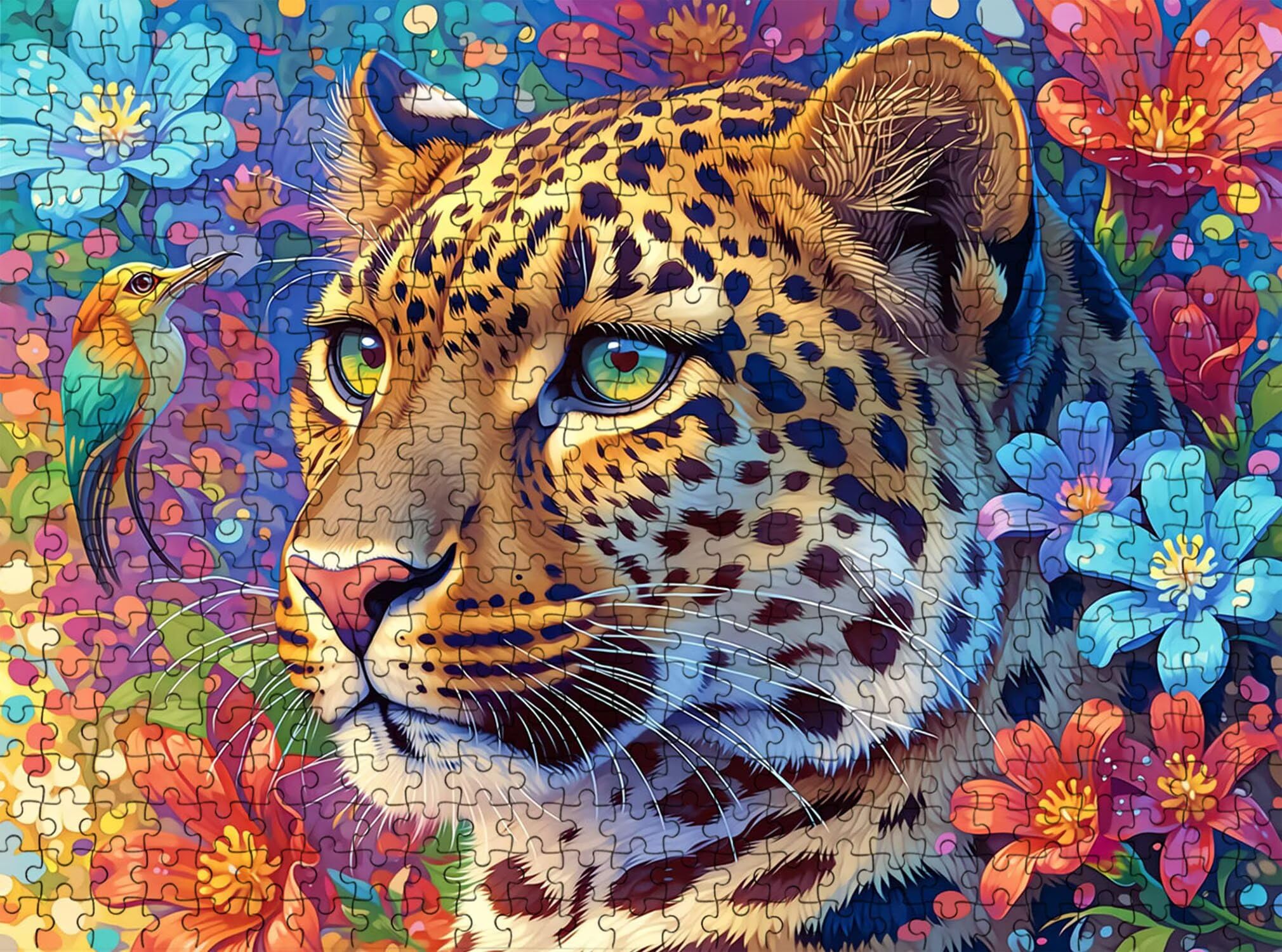 Leopardo Flor-3 Puzzle de 1500 Piezas, Juego de Mesa Familiar de Madera - Rompecabezas Adultos para Toda La Familia, Rompecabezas Educativo DIY y Antiestrés - con Mapa de Referencia, 87 x 57 cm f0-10