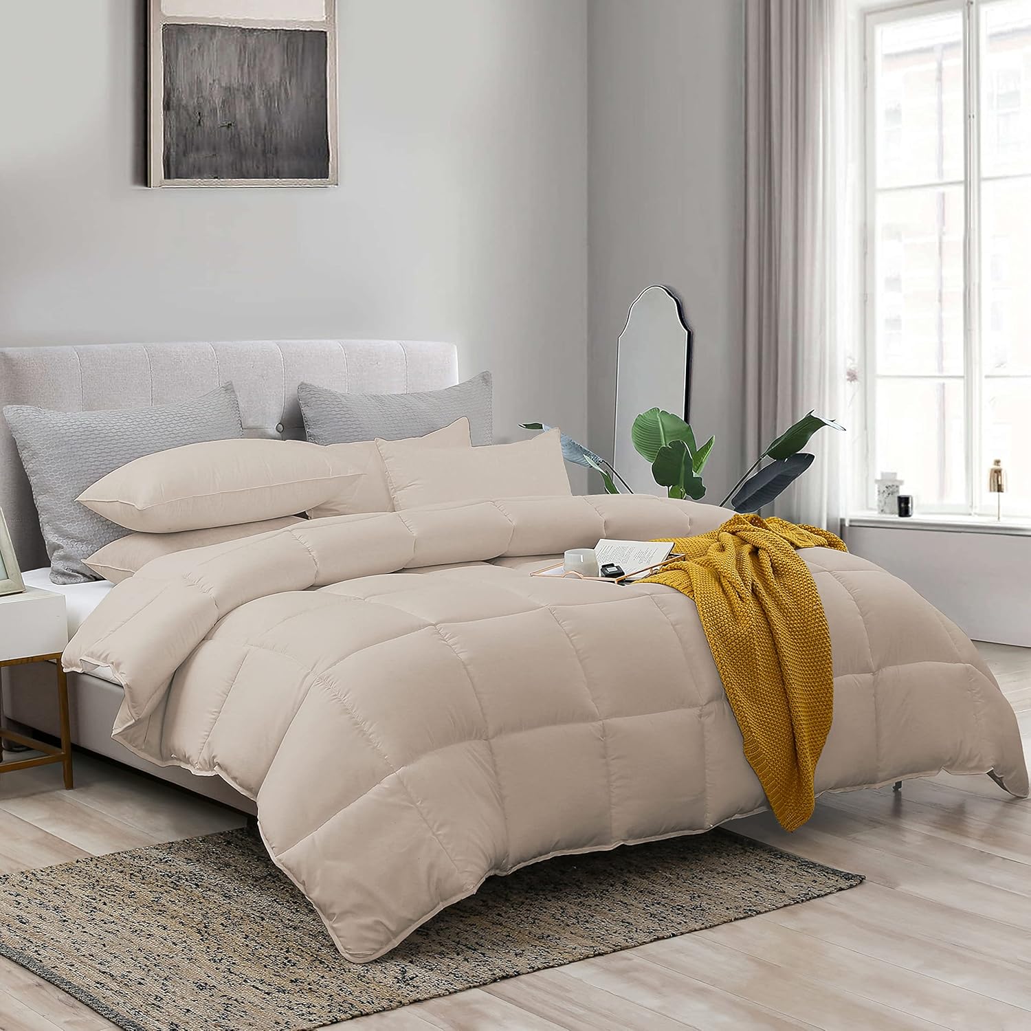 L LOVSOUL Down Alternative Queen Comforter Duvet Insert,All Season Duvet Insert with Corner Tabs,Beige Comforter Queen Size 90x90Inches