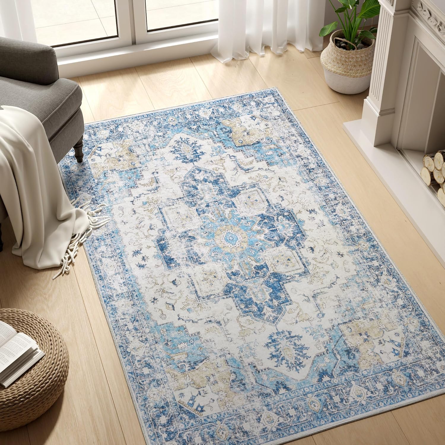 jinchan Area Rug 3×5 Washable Entryway Rug Vintage Soft Indoor Floor Cover Retro Distressed Mat Accent Lightweight Non-Slip Thin Carpet for Kitchen Bathroom Living Room Bedroom Blue jinchan Area Rug 3×5 Washable Entryway Rug Vintage Soft Indoor Floor Cover Retro Distressed Mat Accent Lightweight Non-Slip Thin Carpet for Kitchen Bathroom Living Room Bedroom Blue