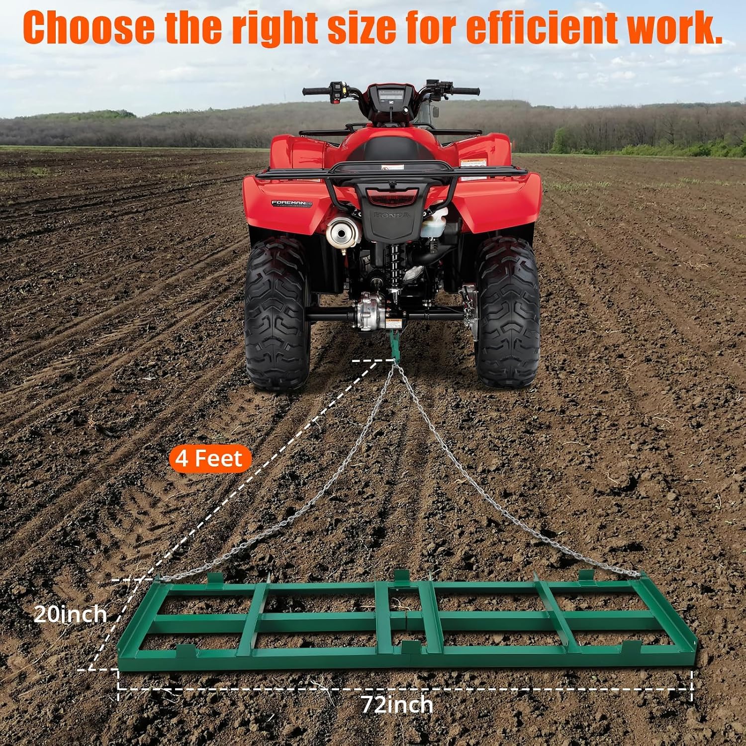 72" Heavy Duty Steel Driveway Drag Harrow with Chain Harrow System, Tow-Behind Gravel Leveler for ATV/UTV, Lawn & Utility Tractors, Durable Landscape Leveling Tool for Driveways, Dirt & Sand