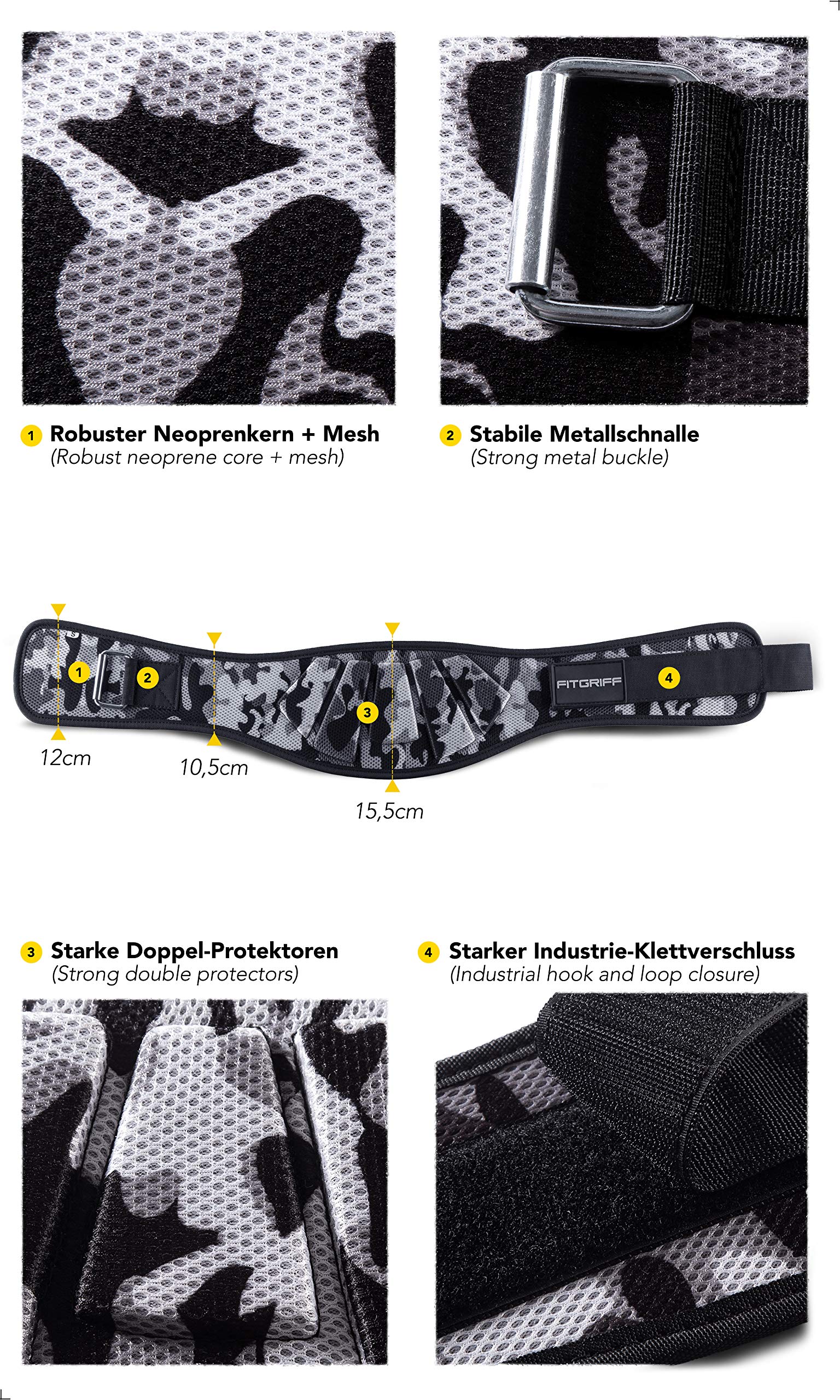 Fitgriff® Cintura Palestra V1 per Uomo & Donna - Cinture da Sollevamento Pesi, Squat, Bodybuilding, Stacco - Weightlifting Belt