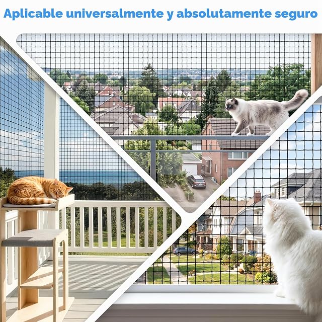 Foto 7 de 7 de Red para Gatos Terraza 4×3 m,6×3m Reforzada con Cable de Acero, Sin Perforación, Antimordeduras