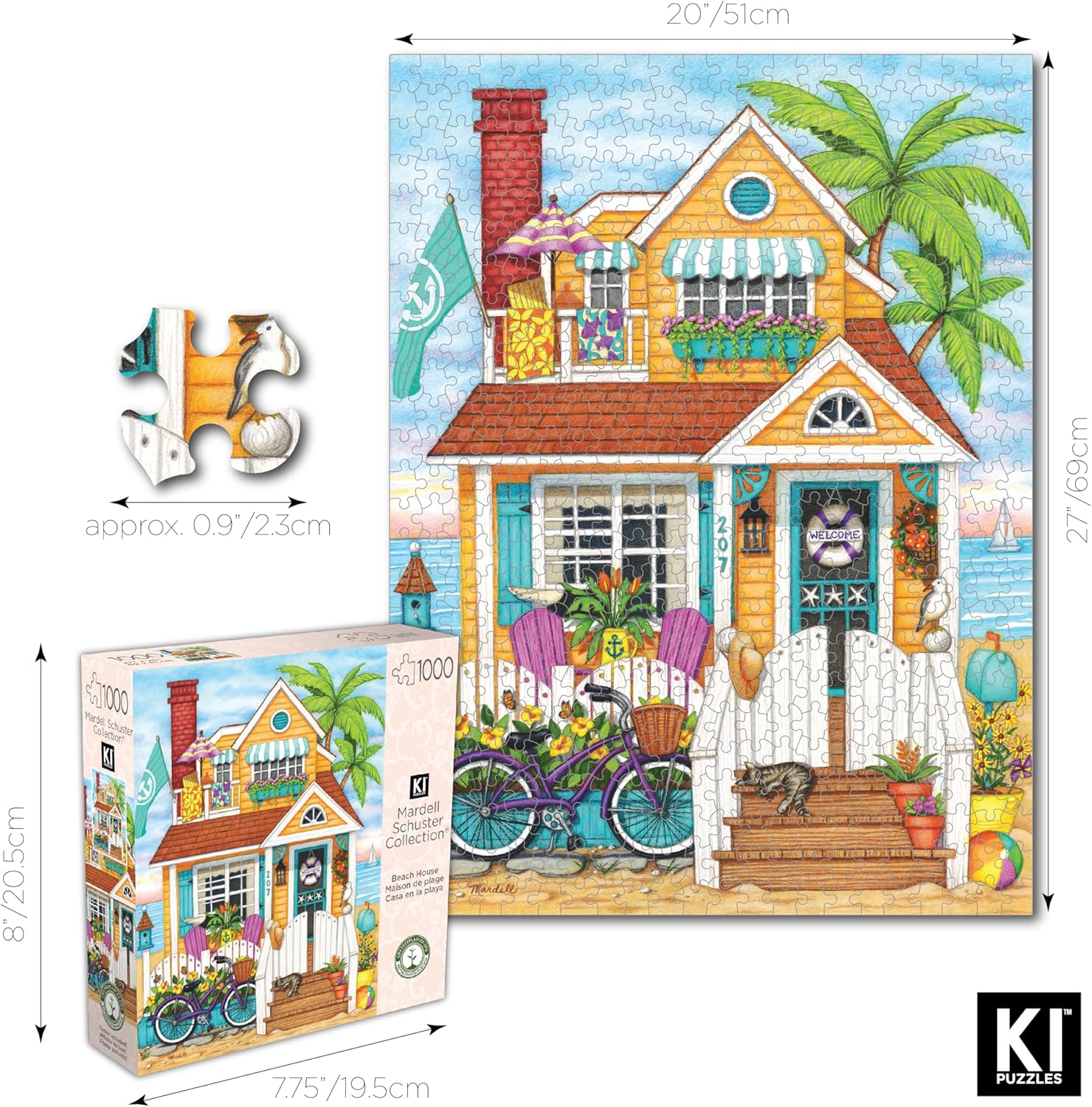 1000 Piece Puzzle for Adults Mardell Schuster Beach House Colorful Seaside 27x20 Jigsaw Puzzle