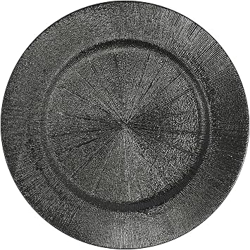 100PCS Round Charger Plates Bulk, 13Inch Reusable Wedding Chargers Plates Set, Shiny Texture Strip Serving Plate for Dining Party Event Tabletop Setting DecorBlack