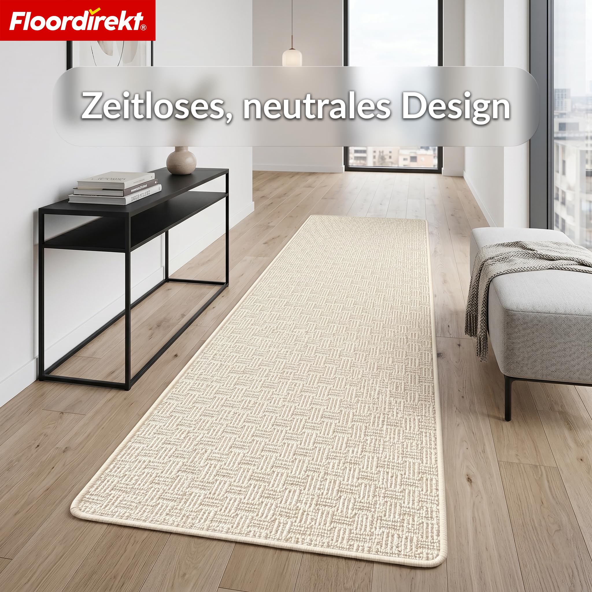 Floordirekt Chodnik dywanowy Monaco kremowy, 80 x 300 cm, chodnik do kuchni, przedpokoju i salonu, z drobnymi pętelkami, antypoślizgowy i antystatyczny, chodnik kuchenny, do przedpokoju