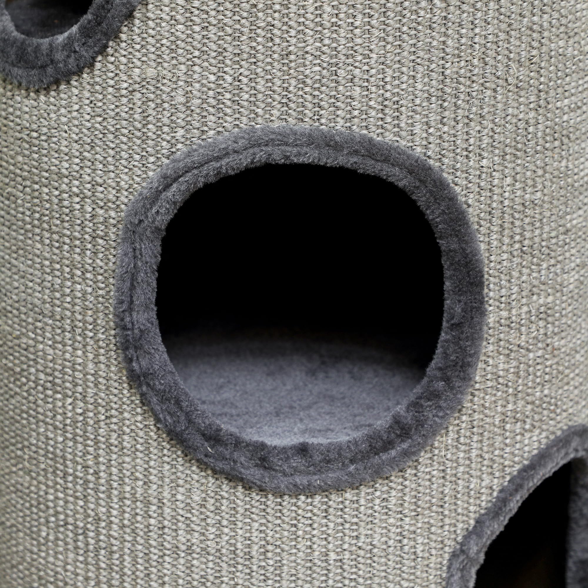 PawHut Cuccia per Gatti a 3 Livelli con Tiragraffi in Sisal e Rivestimento in Peluche, Casetta per Gatti da Interno Multilivello, Ø38x70 cm, Grigio