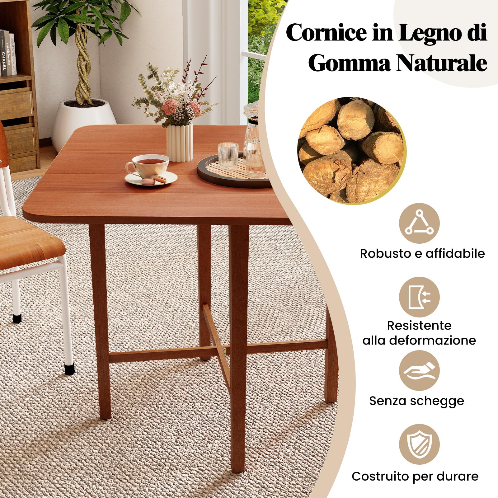 COSTWAY Tavolo da Pranzo Quadrato in Legno per 2-4 Persone