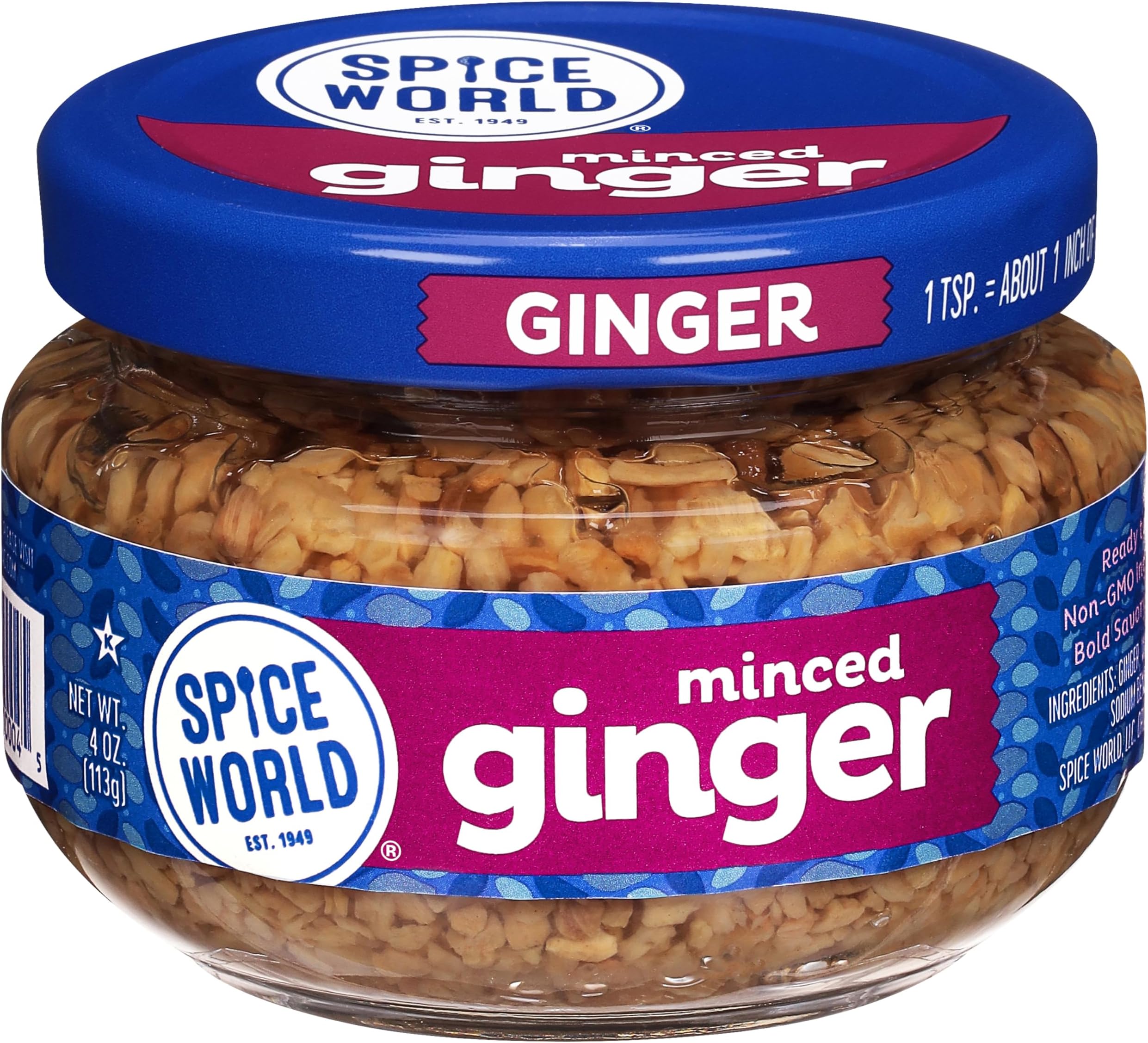 Spice World Minced Ginger – 4oz Ginger Jar with Non-GMO Ingredients, Perfect for Stir Fry, Marinades, & More – Ready-to-Use Seasonings for Cooking Adds Flavor Without Prep or Mess