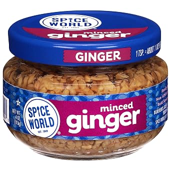 Spice World Minced Ginger 4oz Ginger Jar with Non-GMO Ingredients, Perfect for Stir Fry, Marinades, More Ready-to-Use Seasonings for Cooking Adds Flavor Without Prep or Mess