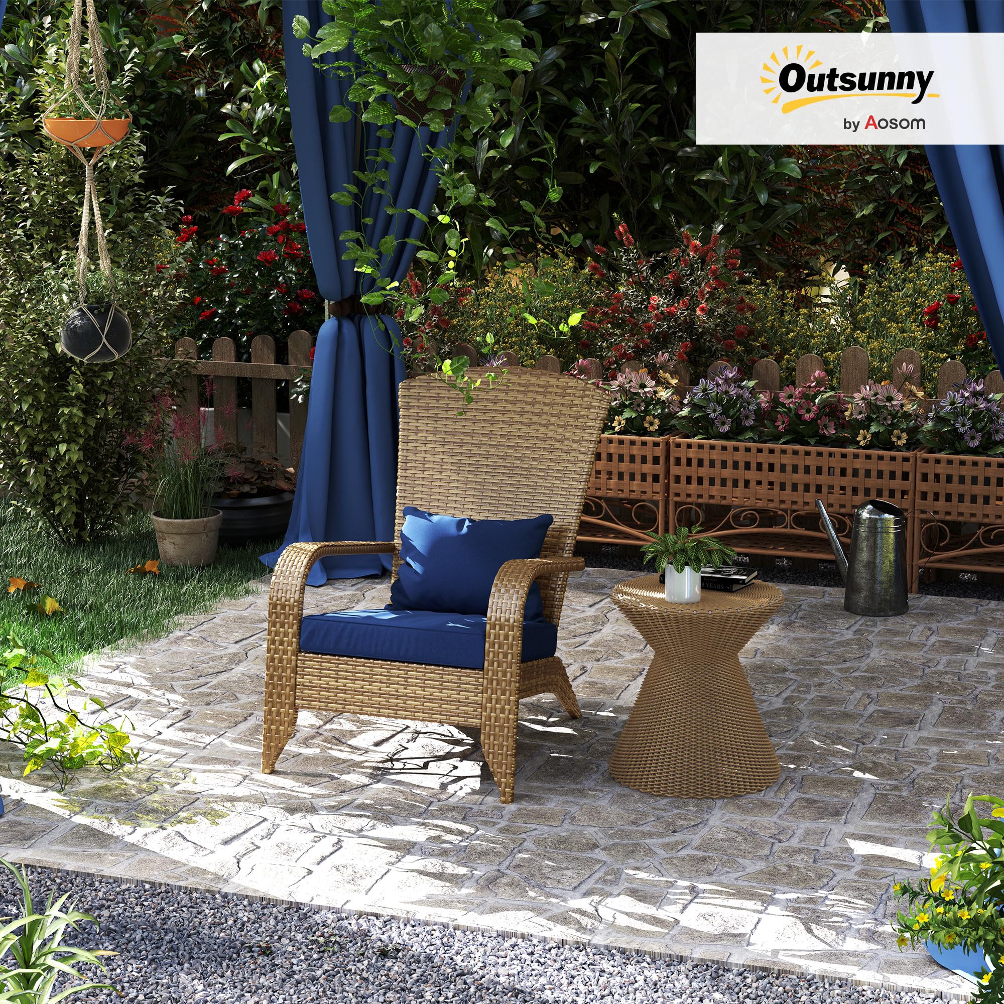 Outsunny Patio Wicker Adirondack Chair, Outdoor All-Weather Rattan Fire Pit Chai - product photo