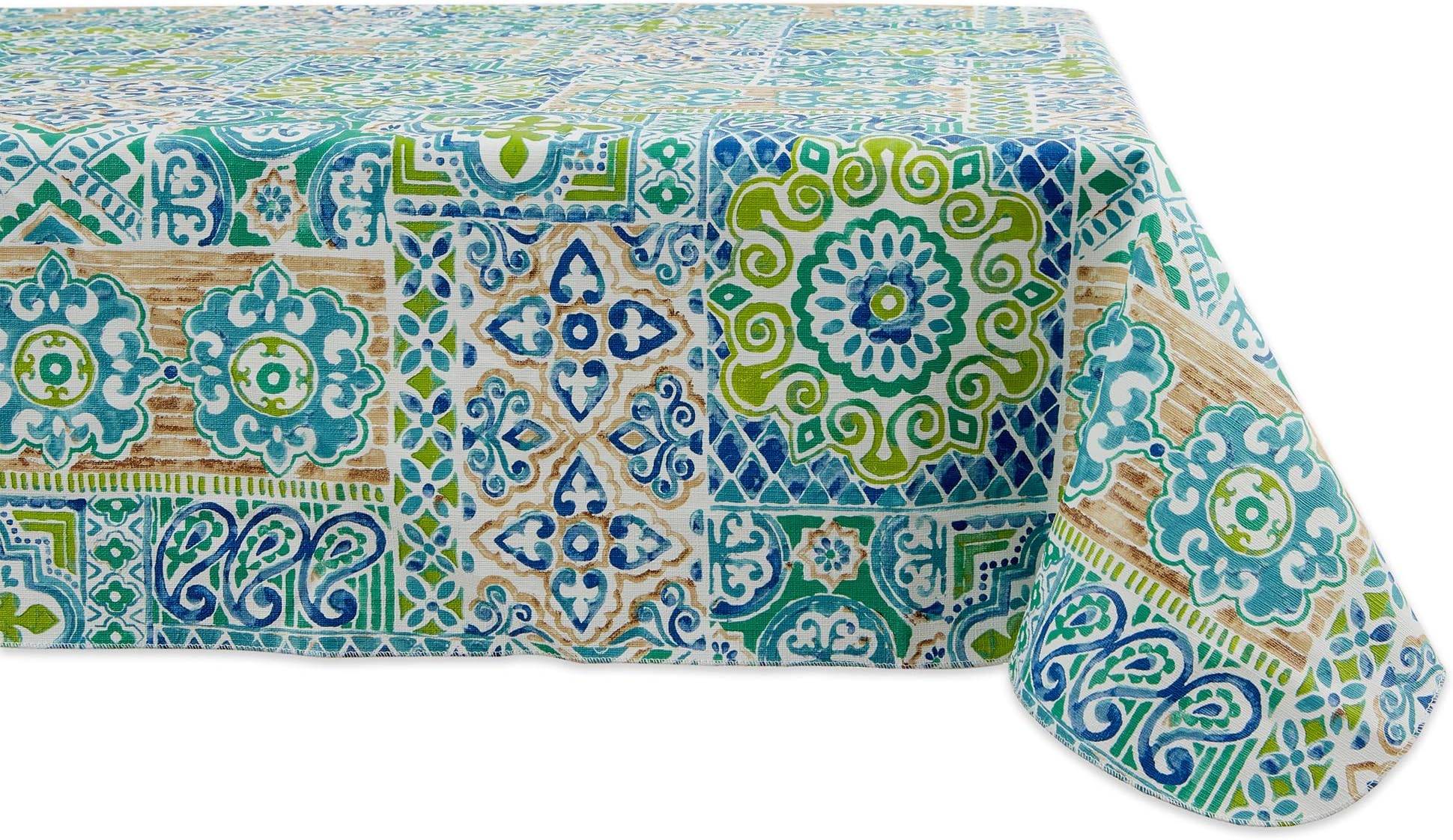 DIIspanish tile print collection vinyl multi-use, flannel backed tablecloth, rectangle, 60x84, spanish tile