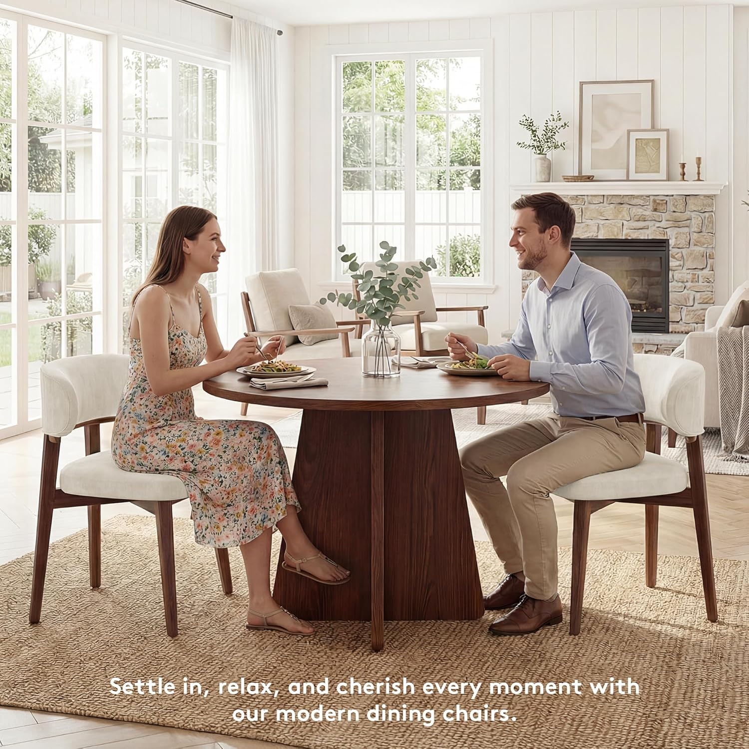 Dining Chairs Set of 4, Modern Upholstered Dining Chairs, Wooden Kitchen Chairs for Dining Room with Ergonomic Curved Backrest